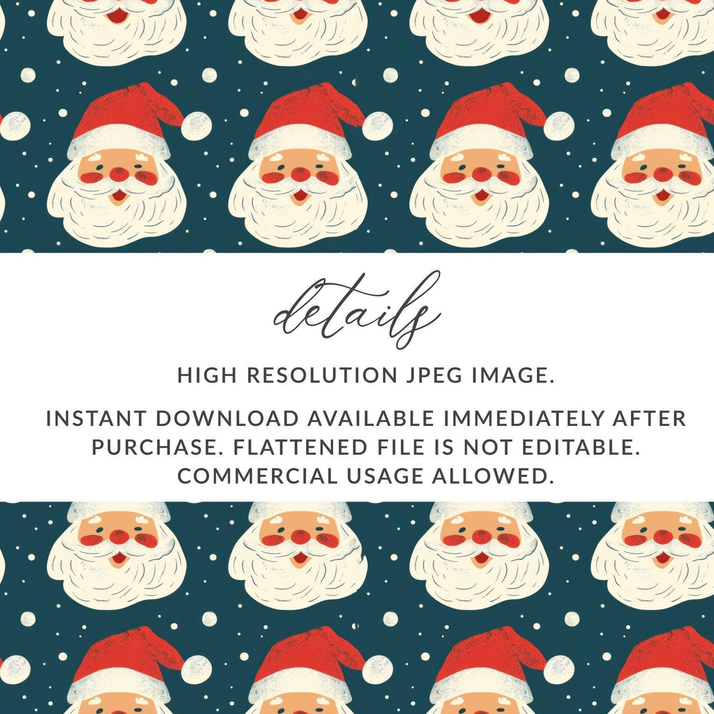 Santa Claus Seamless Pattern Digital Paper, Christmas Vector JPEG Files, Holiday Scrapbook Paper, Festive Fabric Design, Digital Download - Moore and Mountain