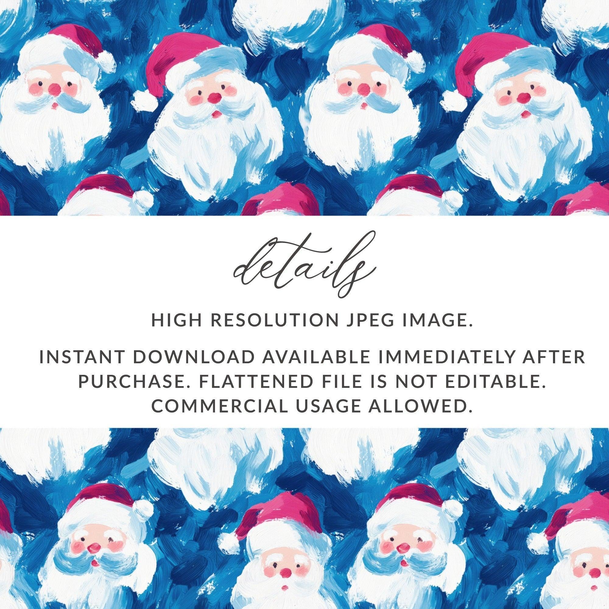 Santa Seamless Pattern, Christmas Digital Paper, Holiday Background, Festive Surface Design, Painting Style Digital Download - Moore and Mountain
