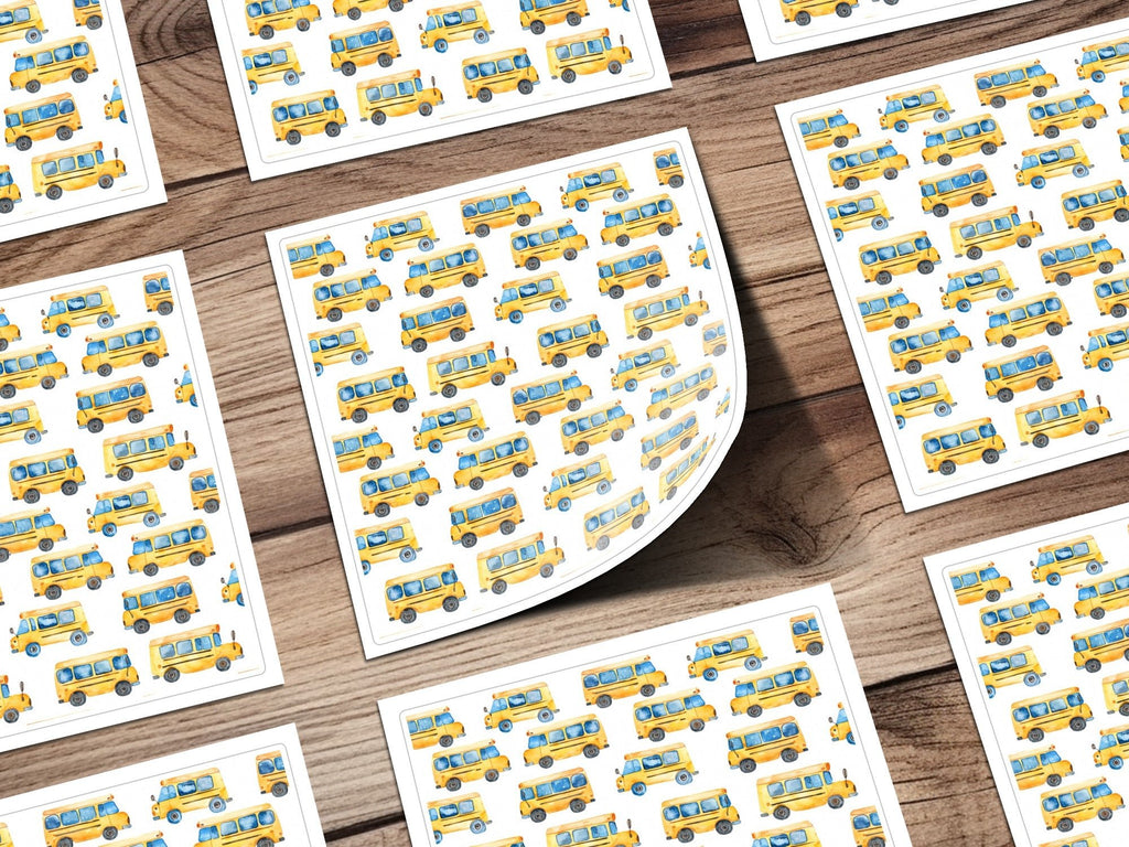 School Bus Pattern Digital Paper, Watercolor Buses, Seamless Repeat Pattern, Yellow Vehicle Design, Back to School Digital Download - Moore and Mountain