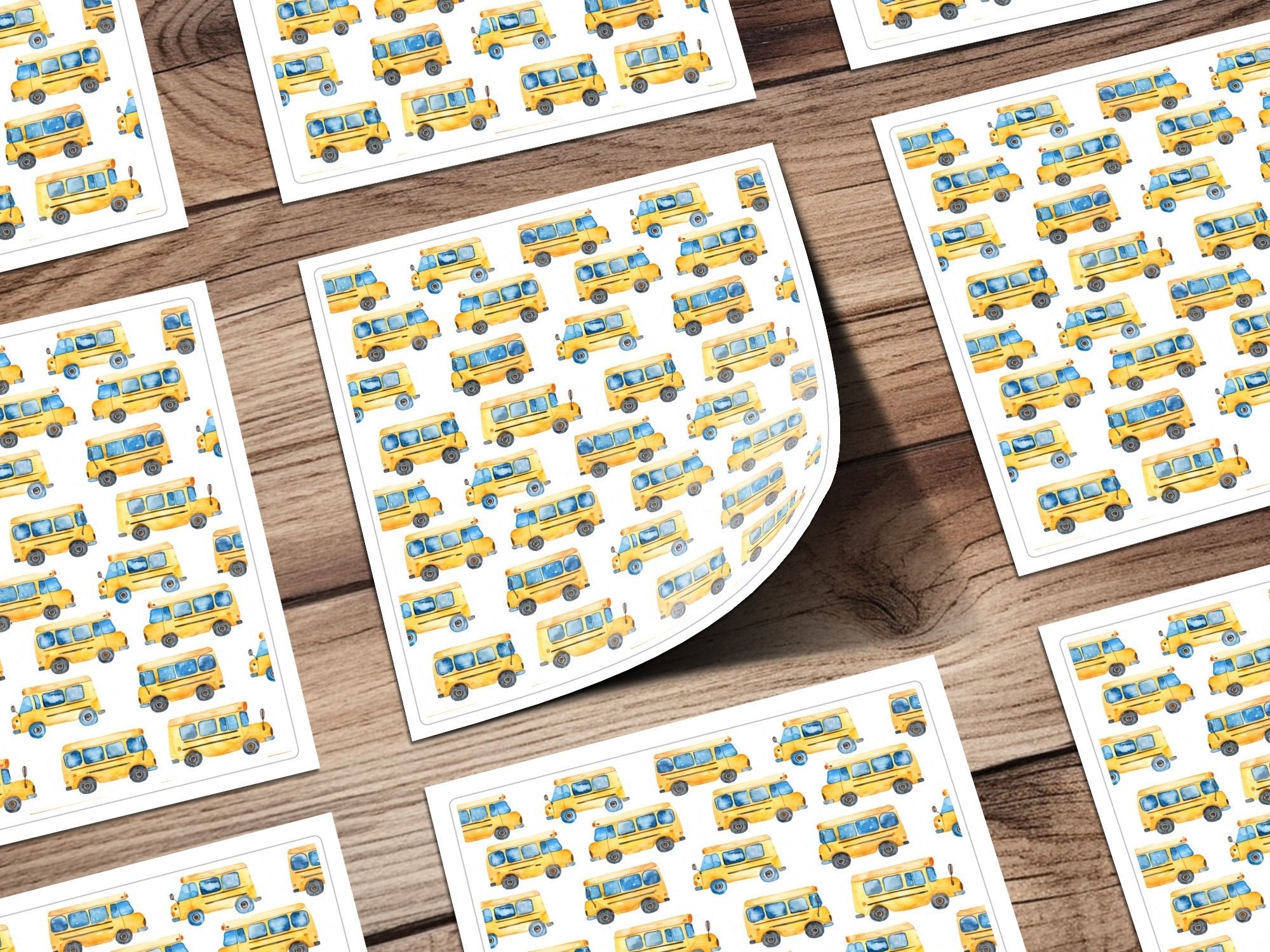 School Bus Pattern Digital Paper, Watercolor Buses, Seamless Repeat Pattern, Yellow Vehicle Design, Back to School Digital Download - Moore and Mountain