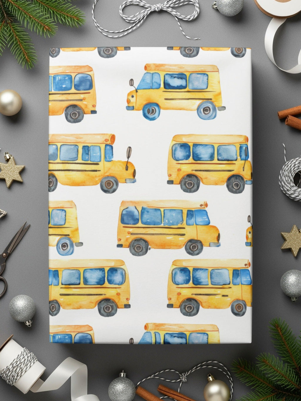 School Bus Pattern Digital Paper, Watercolor Buses, Seamless Repeat Pattern, Yellow Vehicle Design, Back to School Digital Download - Moore and Mountain