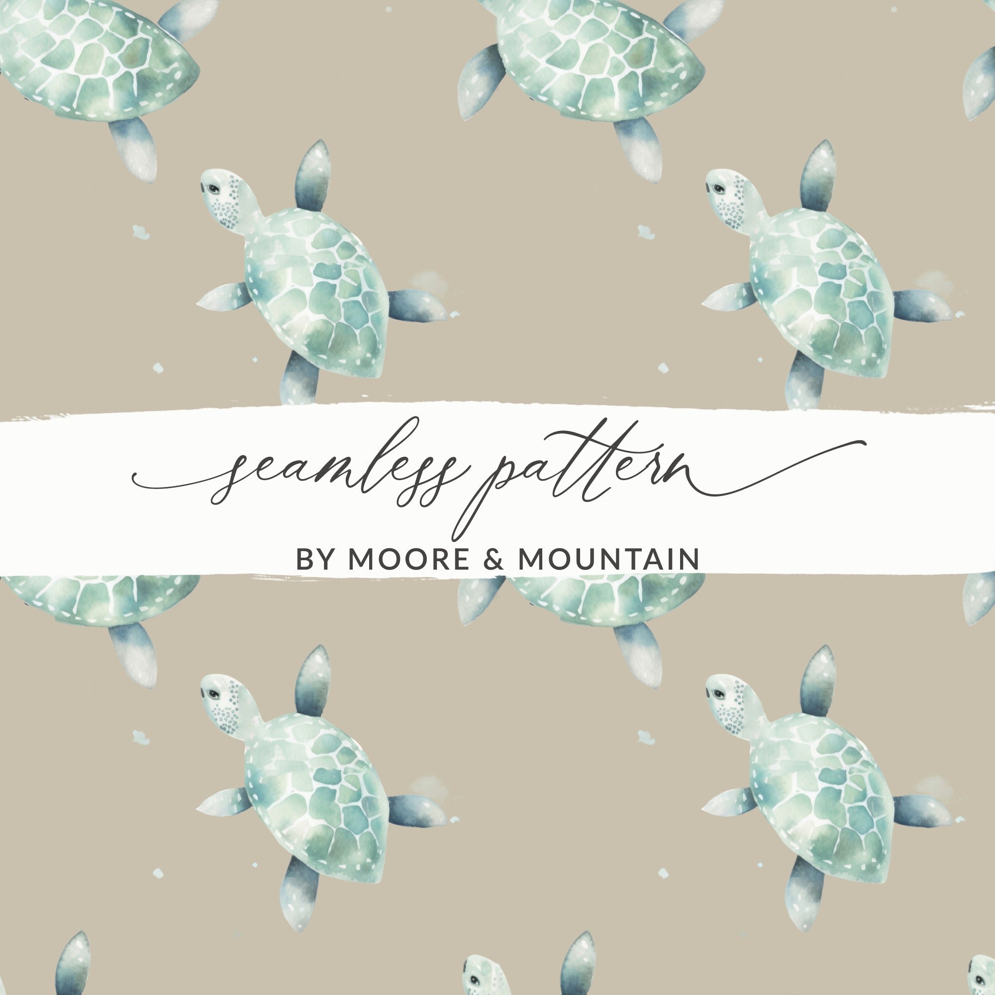 Sea Turtle Seamless Pattern Digital Paper, Ocean Animals Pattern, Nursery Decor, Marine Life Print, Reptile Pattern, Digital Download - Moore and Mountain