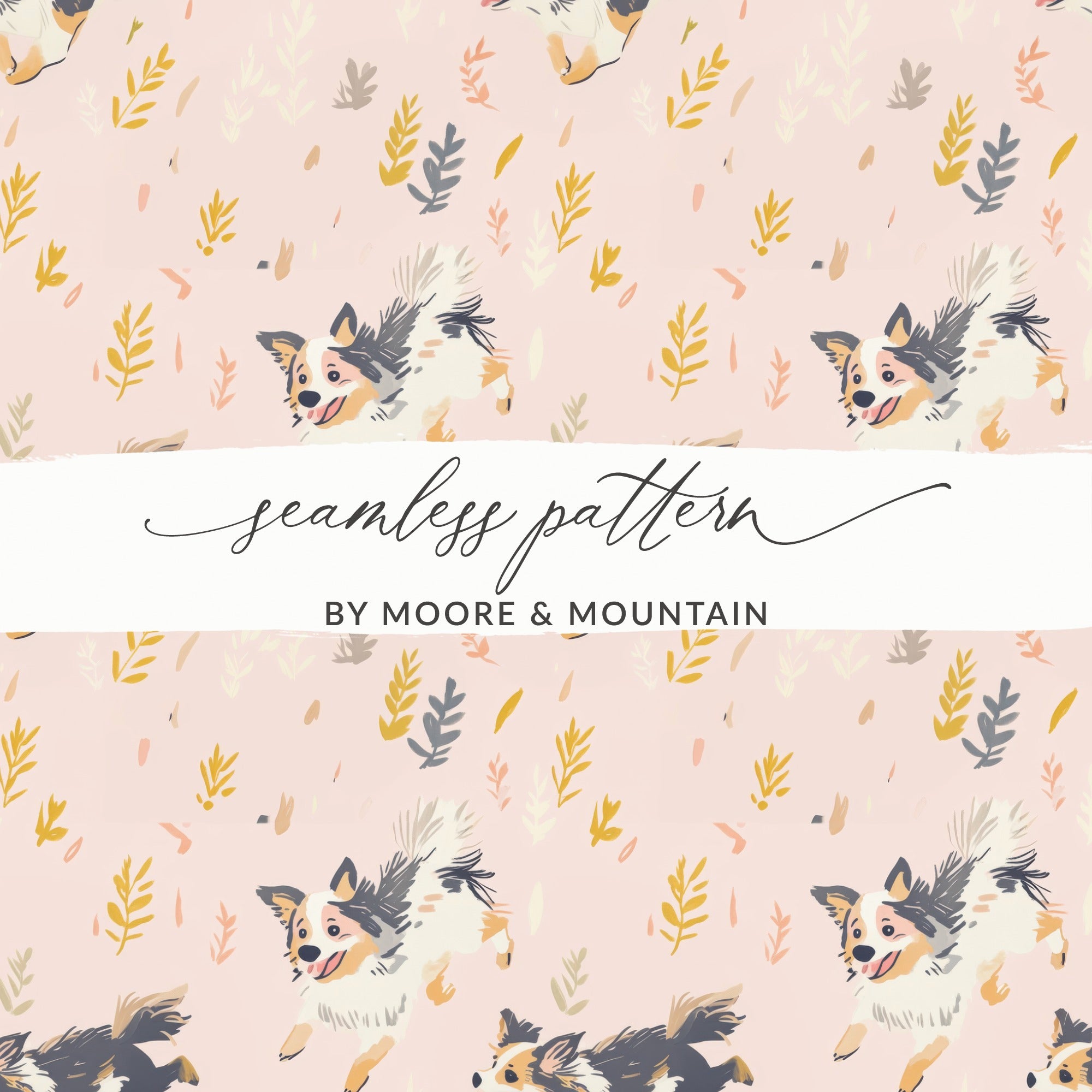 Seamless Australian Shepherd Background Digital Paper - Moore and Mountain