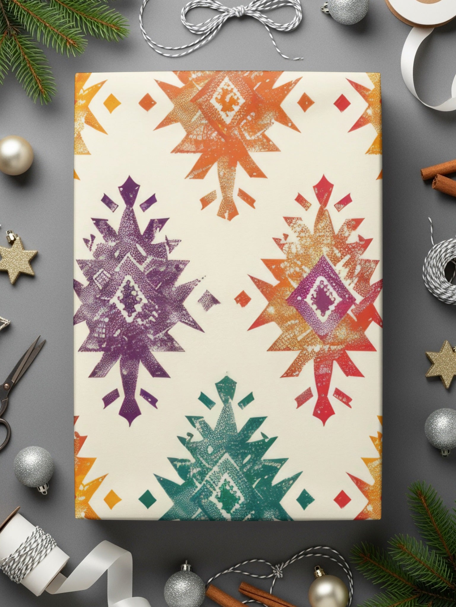Festive Geometric Patterned Wrapping Paper Sheet