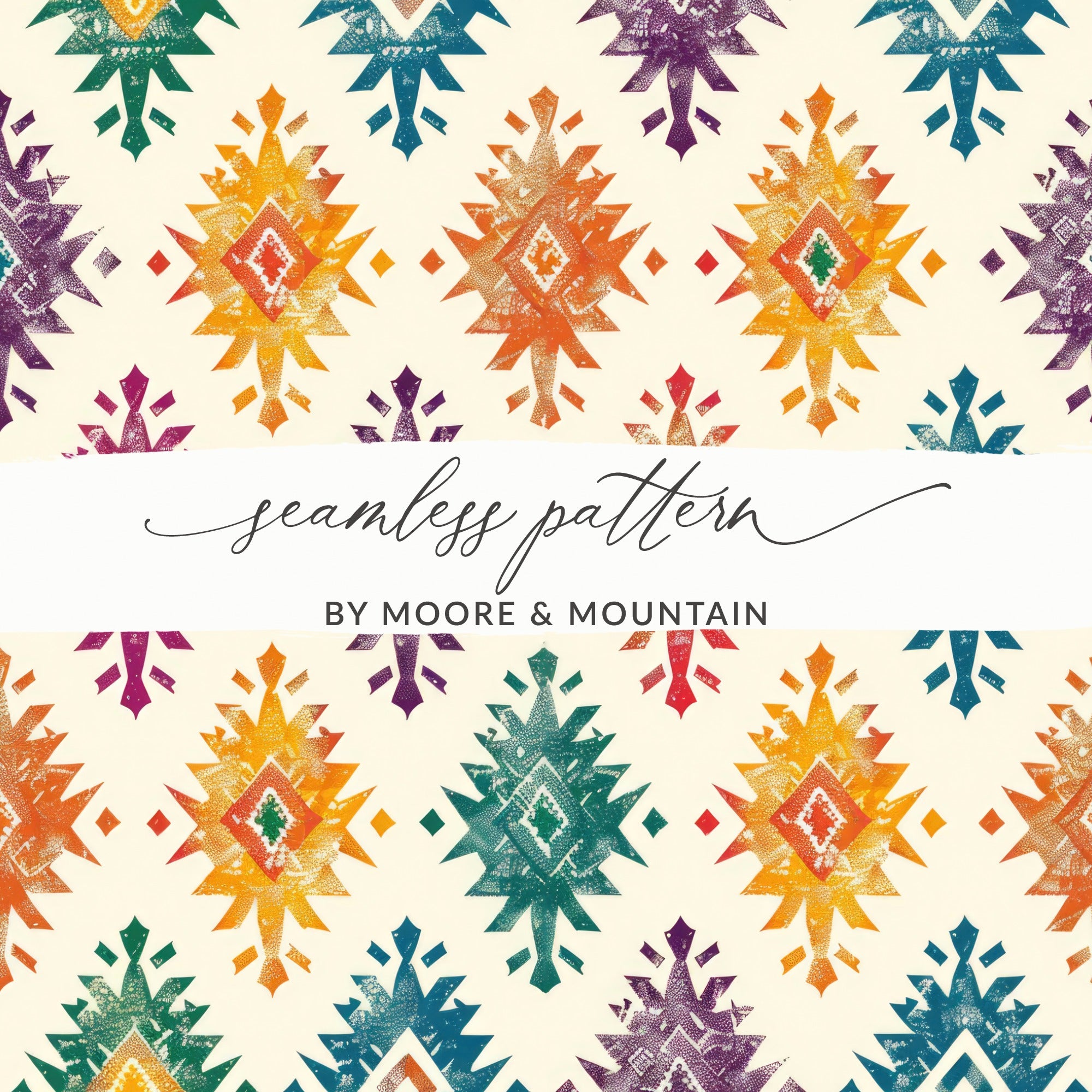 Vibrant Tribal Geometric Seamless Pattern Digital Design