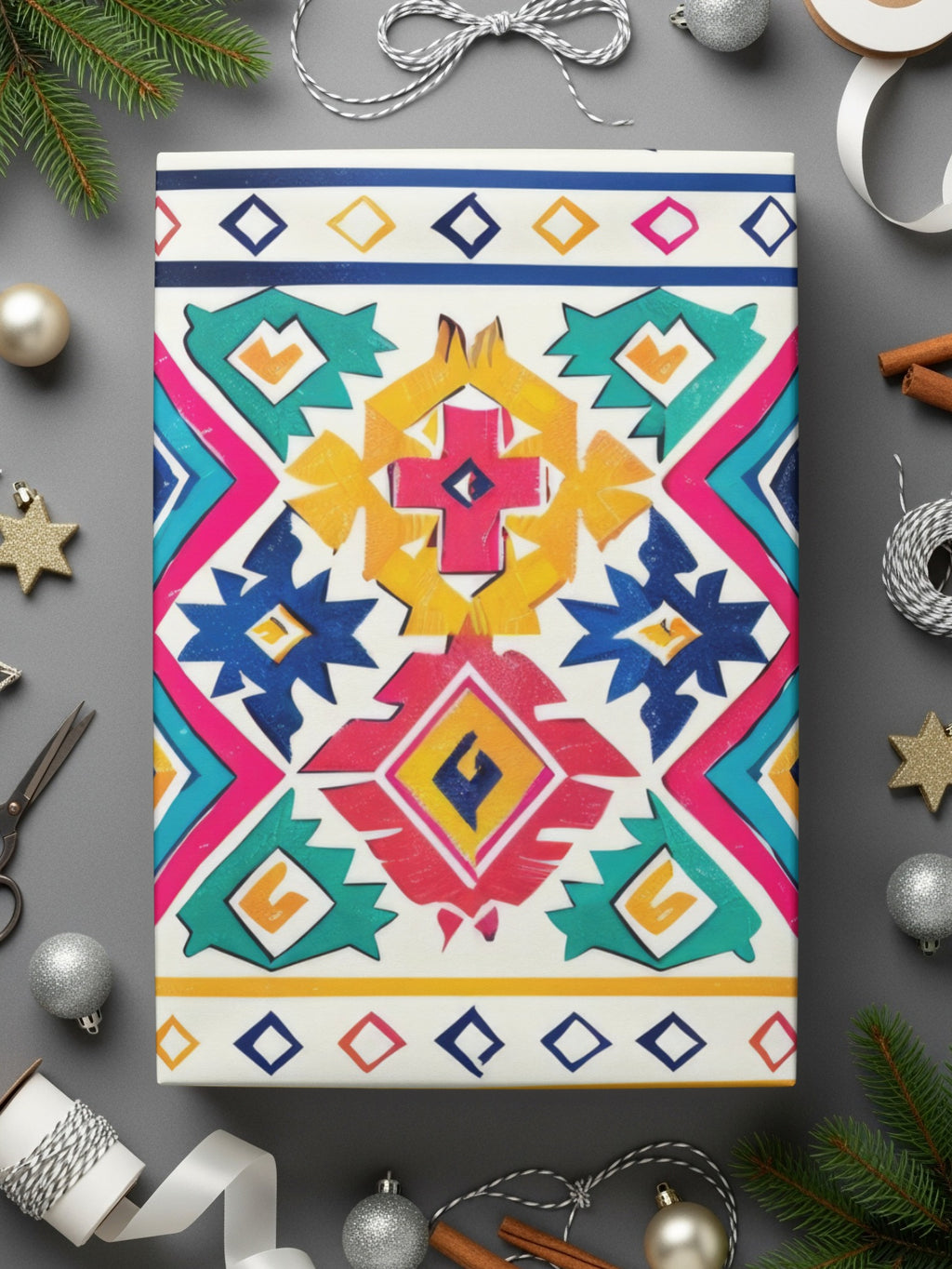 Colorful Geometric Patterned Festive Wrapping Paper