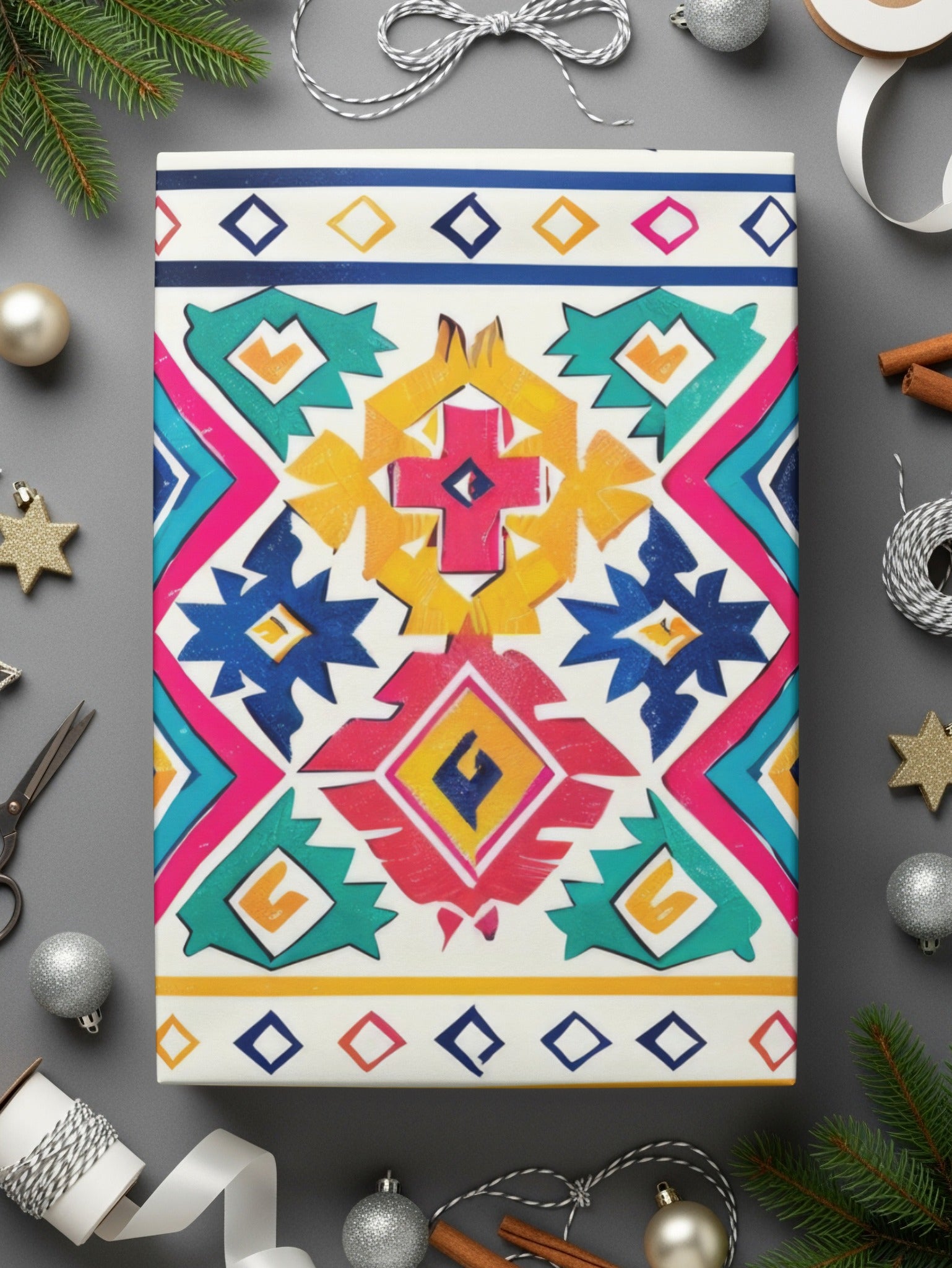 Colorful Geometric Patterned Festive Wrapping Paper