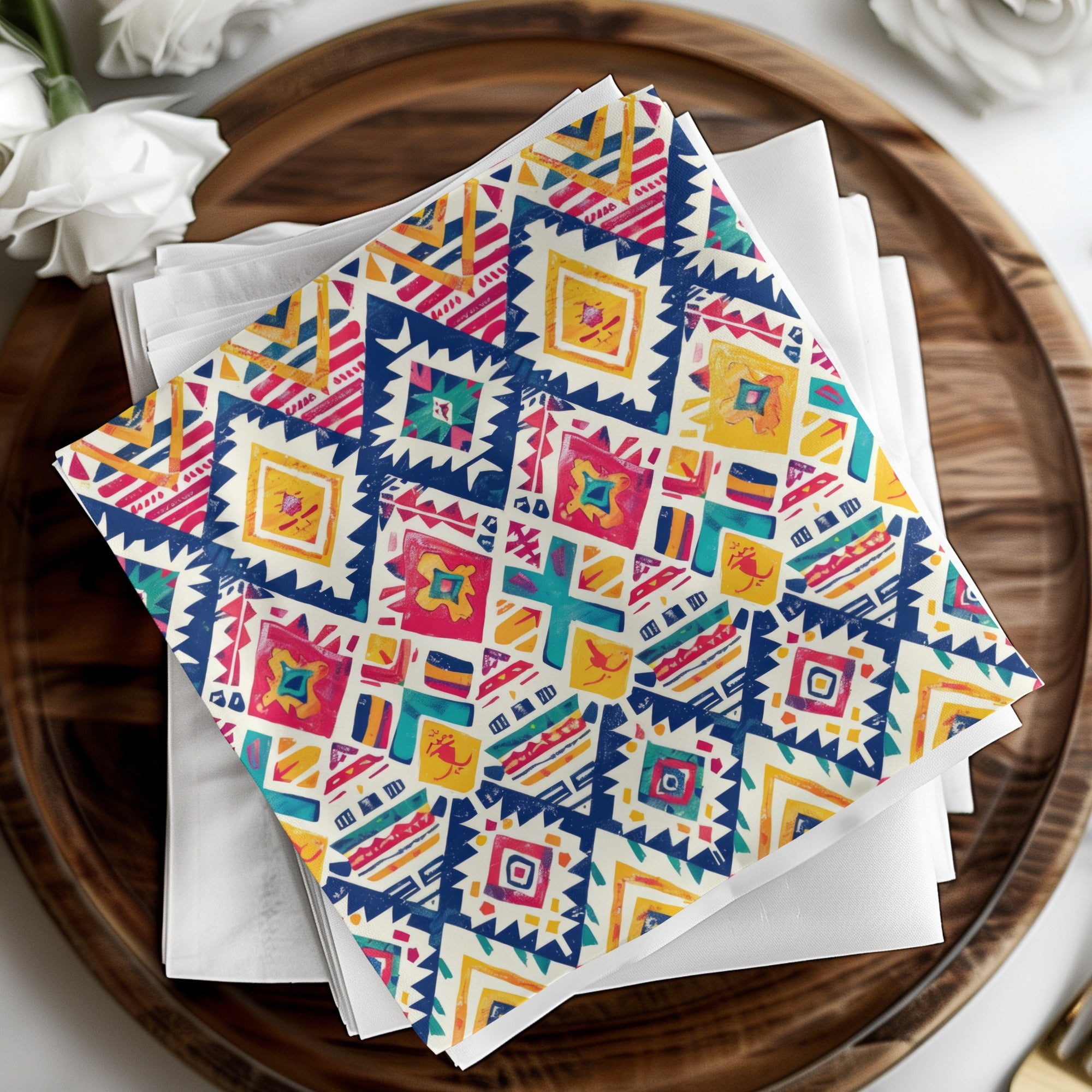 Vibrant Geometric Pattern Square Paper Napkin Set
