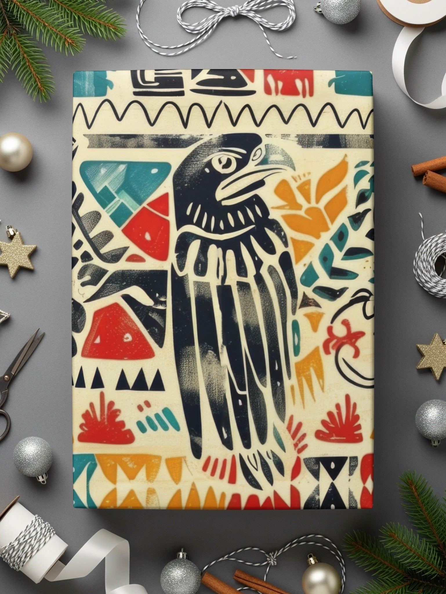 Colorful Abstract Bird Design Wrapping Paper for Holidays