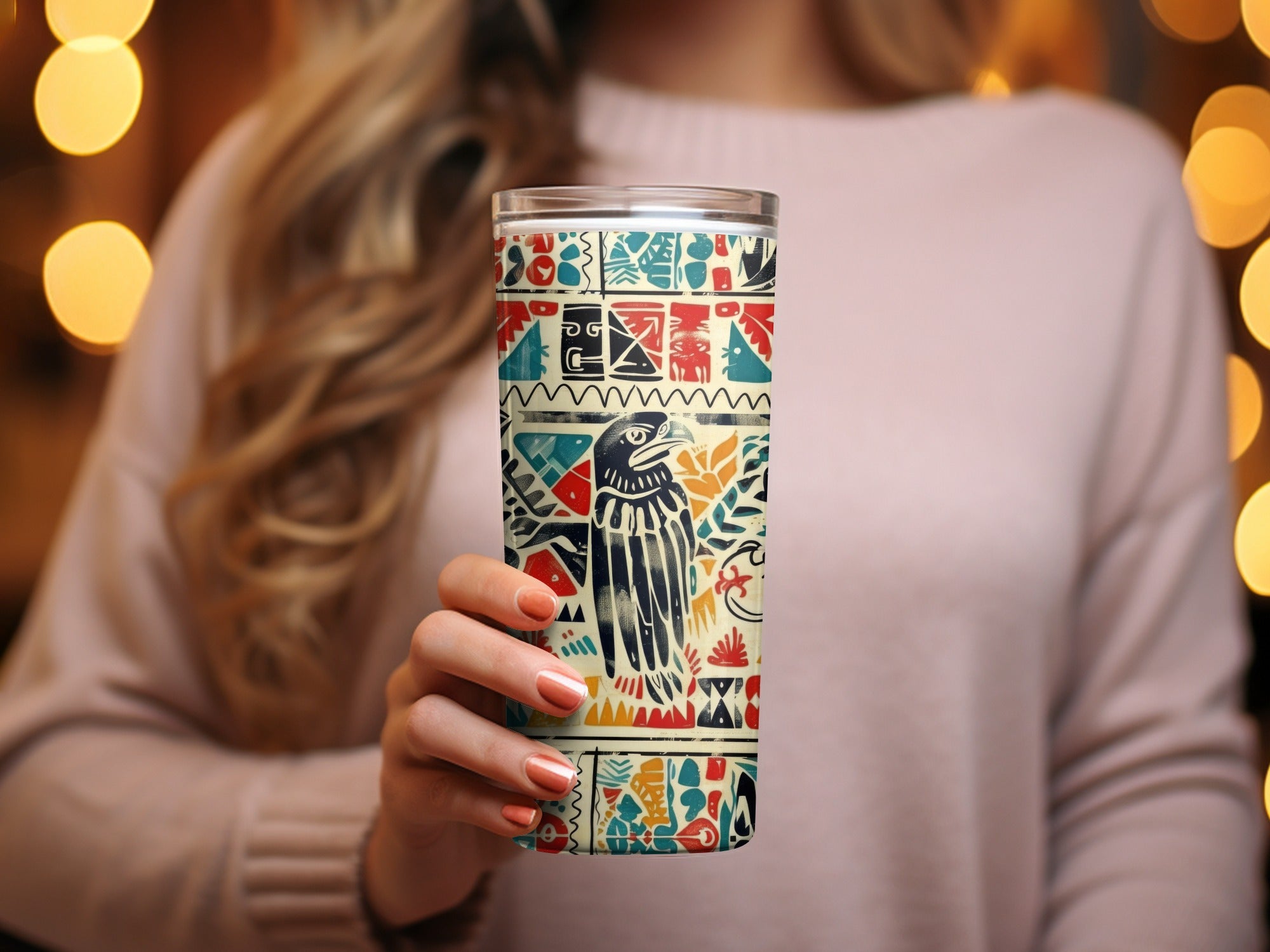 Vibrant Ethnic Pattern Tumbler with Bird Design