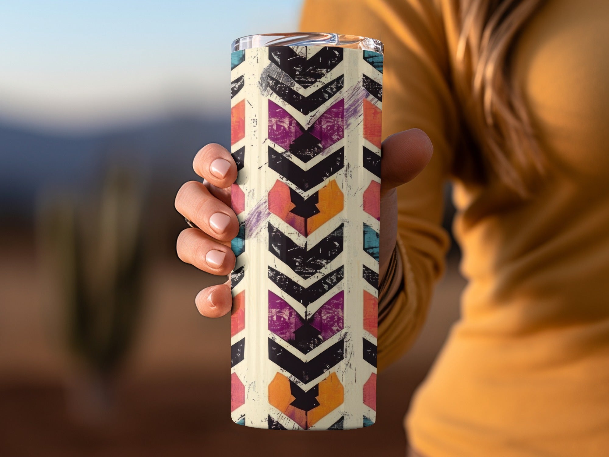 Colorful Geometric Pattern Travel Mug for On-the-Go Use