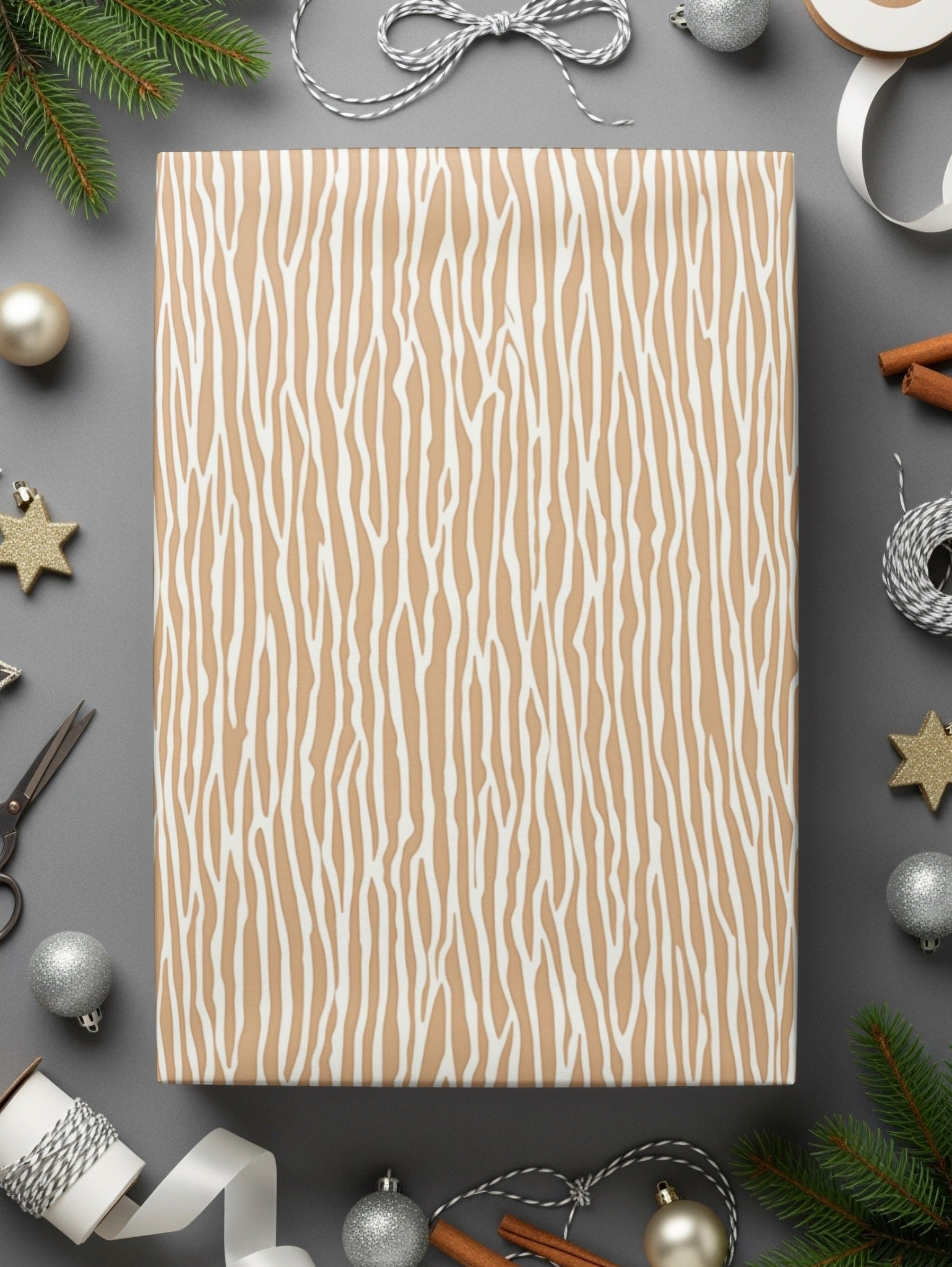 Elegant Christmas Gift Wrapped Box With Natural Pattern