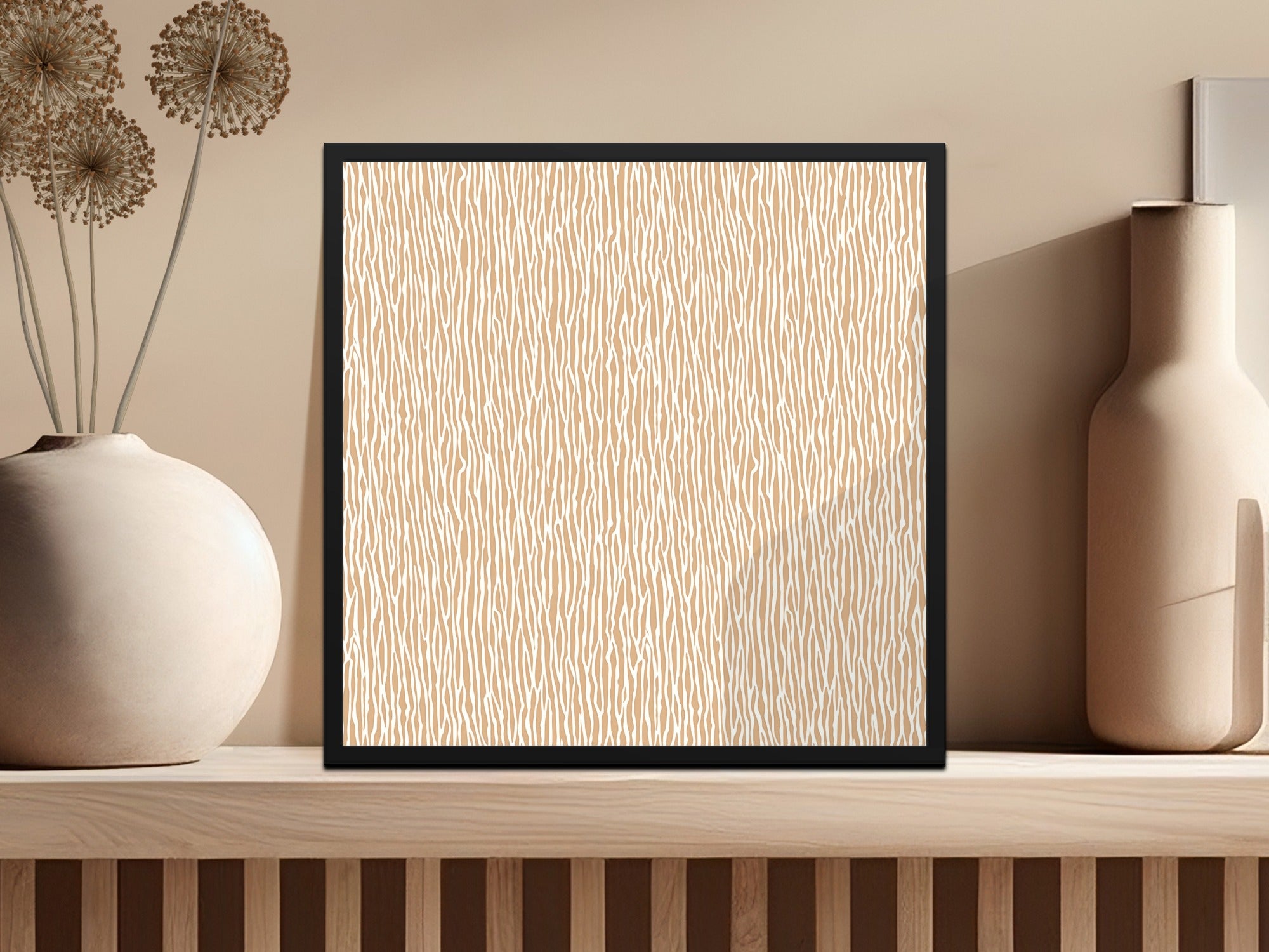 Abstract Beige and White Lines Artwork Decor Piece