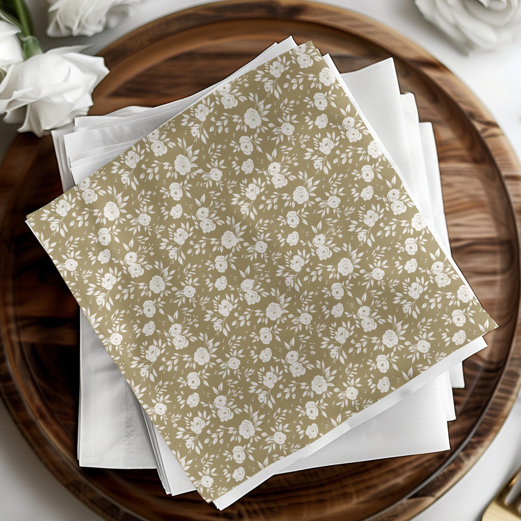 Elegant White Floral Pattern on Beige Napkins Product