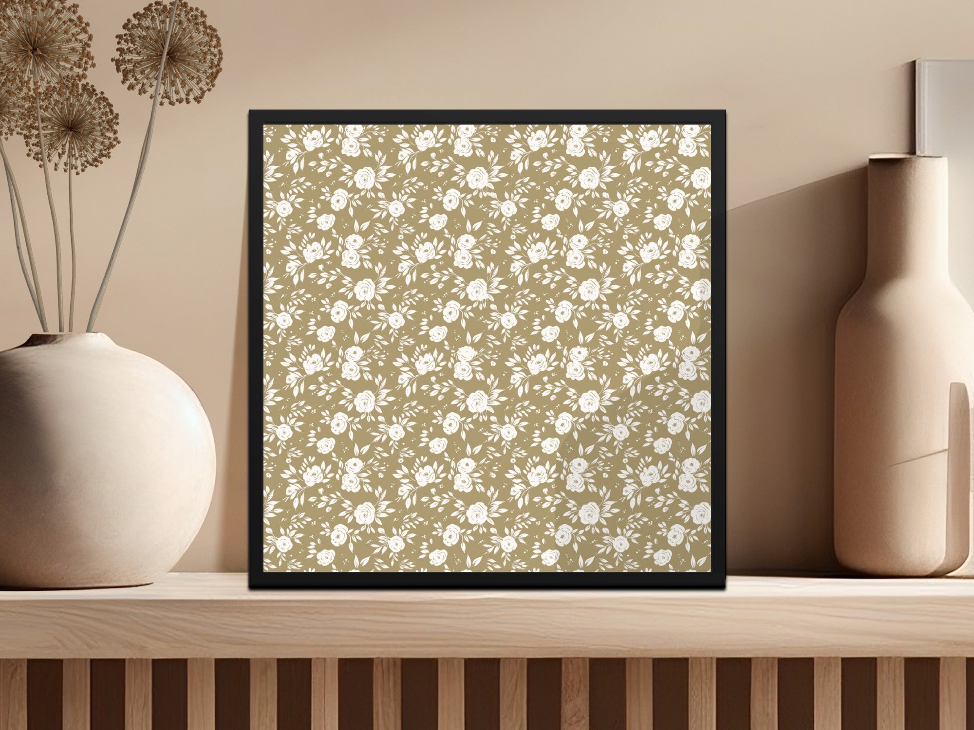 Vintage Floral Pattern Framed Wall Art Decor Piece