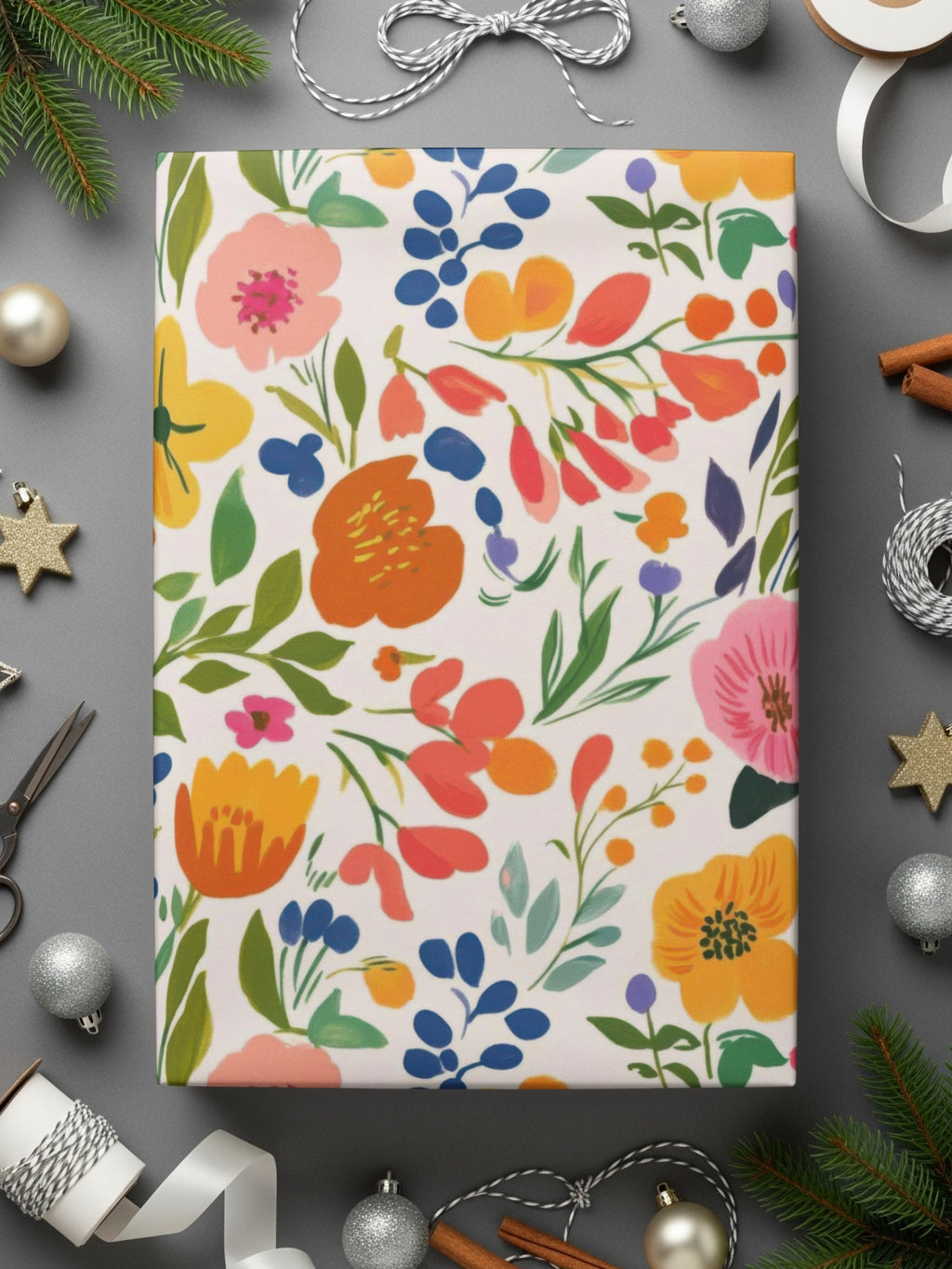 Colorful Floral Gift Wrap Perfect for Holiday Season
