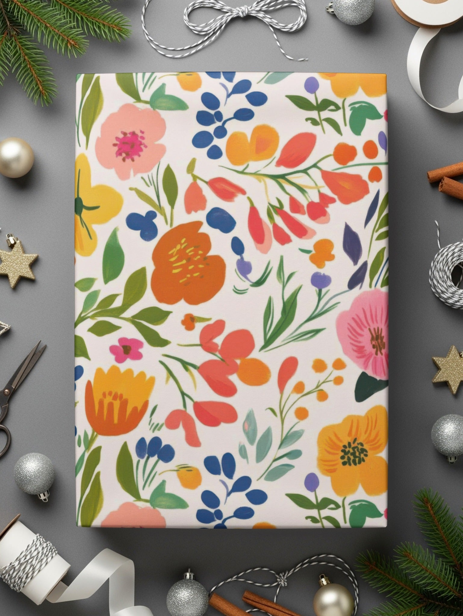 Colorful Floral Gift Wrap Perfect for Holiday Season