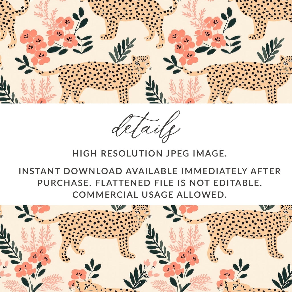 Cheetah Floral T-Shirt, Seamless Digital Pattern, Cheetah Print Tee, Pink Flower Shirt, Exotic Animal Shirt, Digital Download - Moore and Mountain