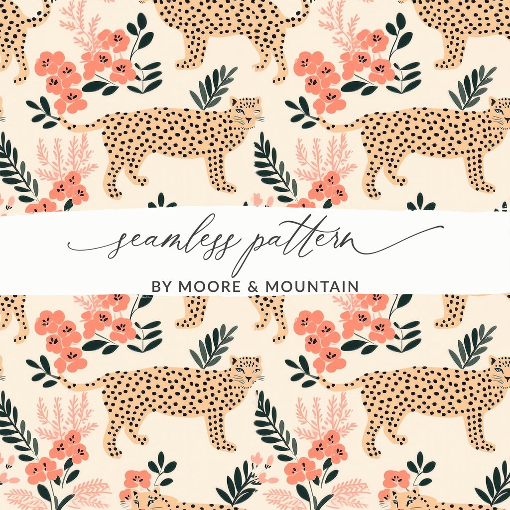 Cheetah Floral T-Shirt, Seamless Digital Pattern, Cheetah Print Tee, Pink Flower Shirt, Exotic Animal Shirt, Digital Download - Moore and Mountain