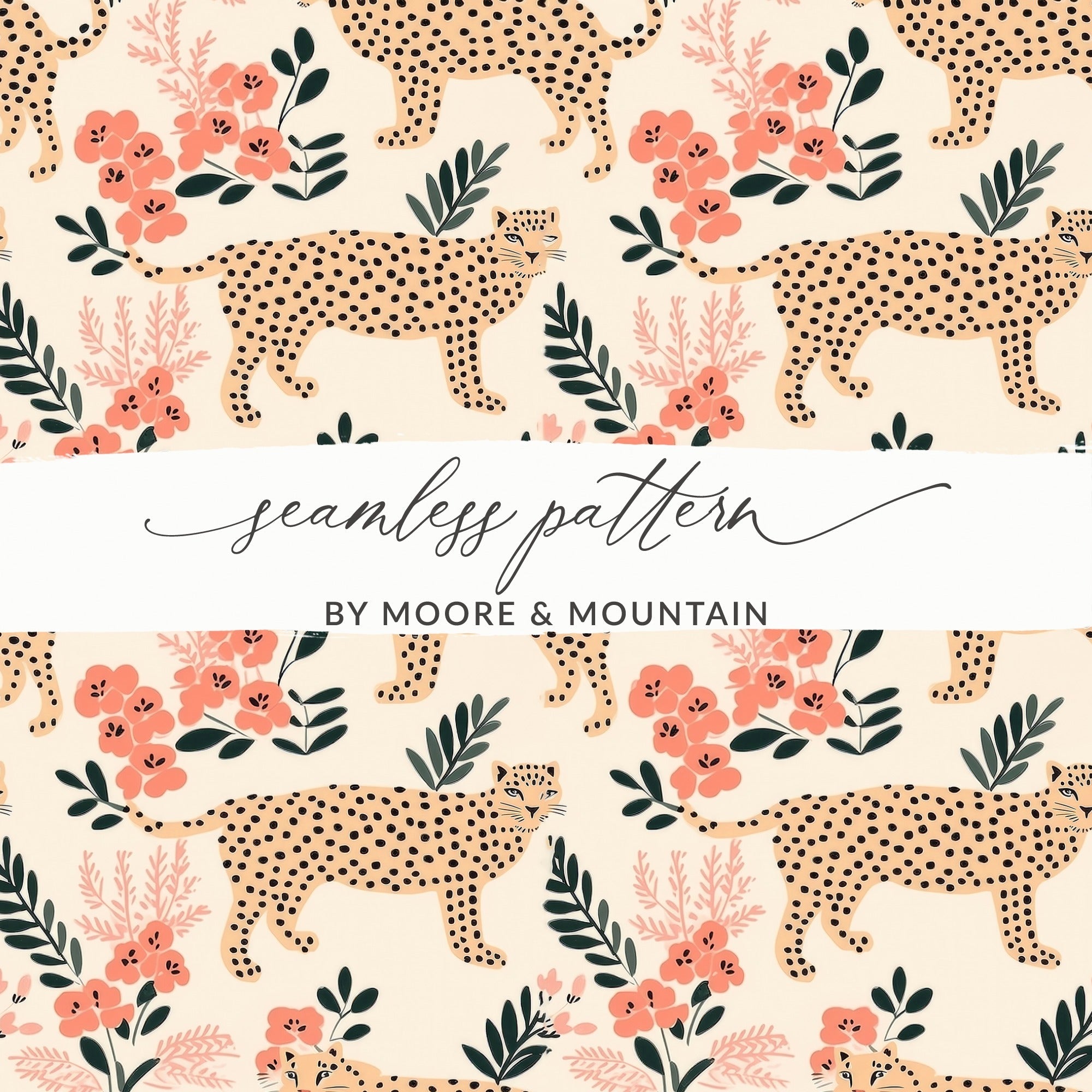 Cheetah Floral T-Shirt, Seamless Digital Pattern, Cheetah Print Tee, Pink Flower Shirt, Exotic Animal Shirt, Digital Download - Moore and Mountain