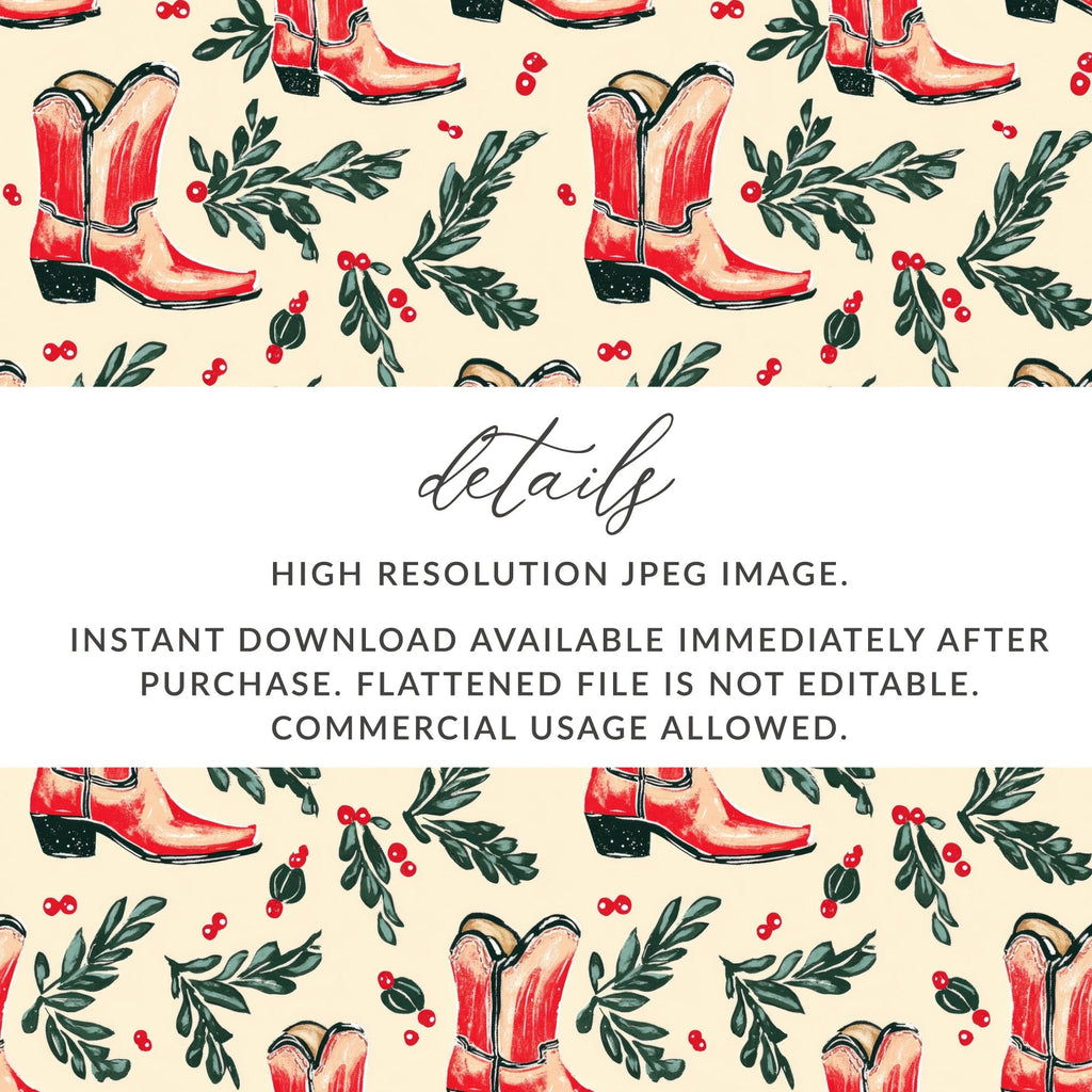 Seamless Christmas Cowboy Boots, Festive Cowboy Boots Seamless Pattern Download Contains - Moore and Mountain