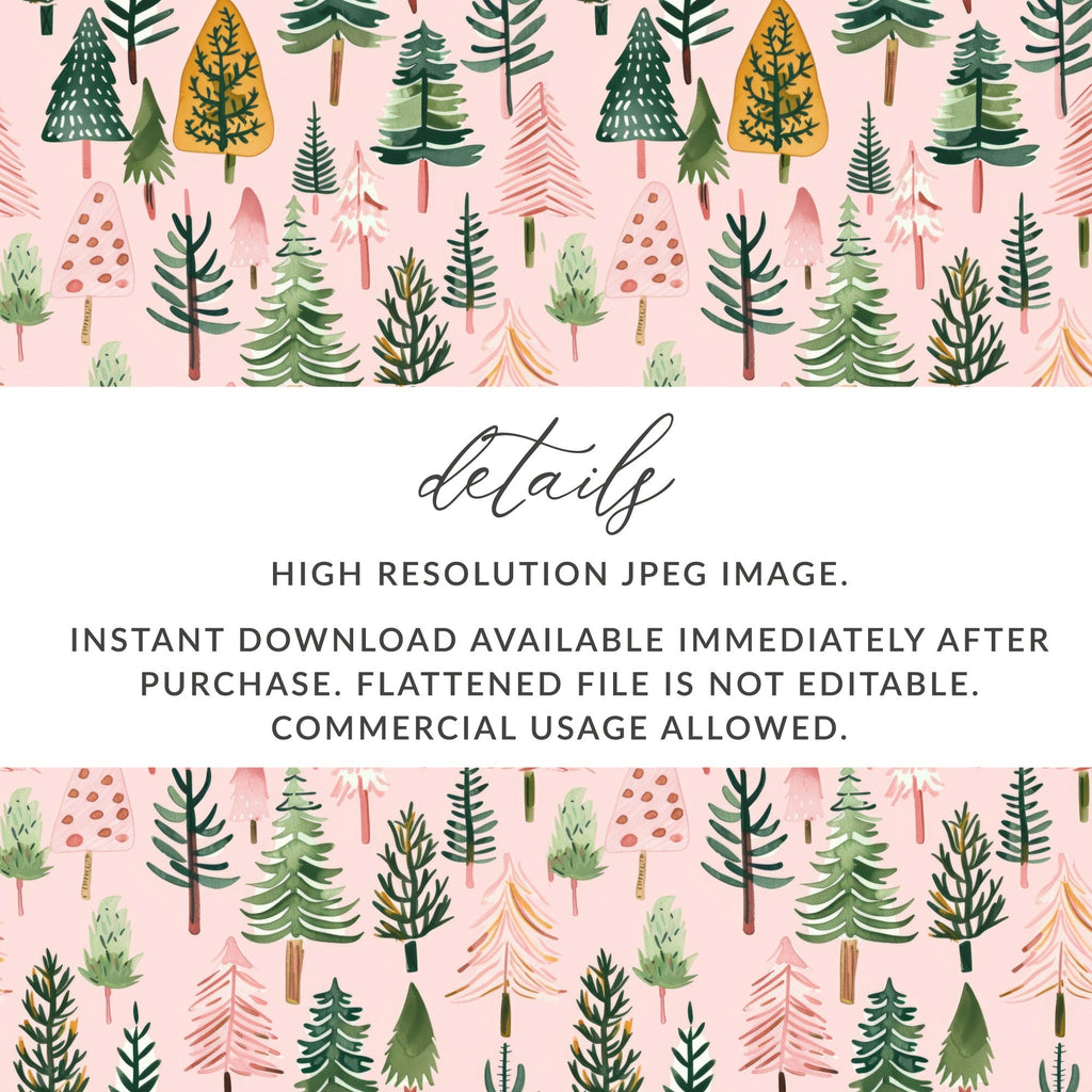 Seamless Christmas Tree Pattern Digital Paper, Holiday Trees, Winter Digital Download, Pink Background, Festive Decor, Scrapbooking Papers - Moore and Mountain