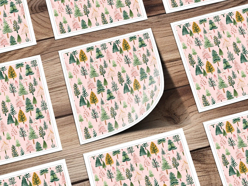Seamless Christmas Tree Pattern Digital Paper, Holiday Trees, Winter Digital Download, Pink Background, Festive Decor, Scrapbooking Papers - Moore and Mountain