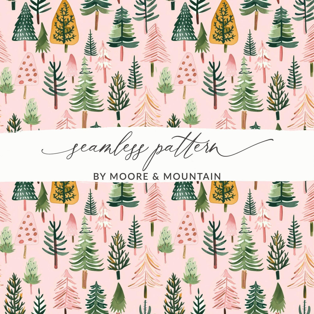 Seamless Christmas Tree Pattern Digital Paper, Holiday Trees, Winter Digital Download, Pink Background, Festive Decor, Scrapbooking Papers - Moore and Mountain