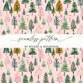 Seamless Christmas Tree Pattern Digital Paper, Holiday Trees, Winter Digital Download, Pink Background, Festive Decor, Scrapbooking Papers - Moore and Mountain