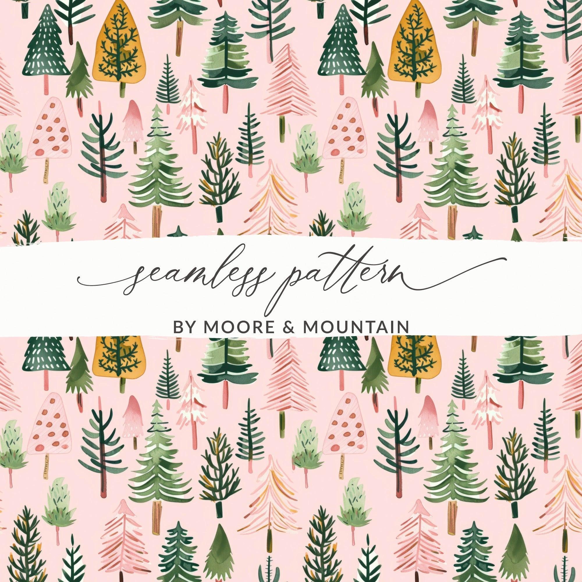 Seamless Christmas Tree Pattern Digital Paper, Holiday Trees, Winter Digital Download, Pink Background, Festive Decor, Scrapbooking Papers - Moore and Mountain