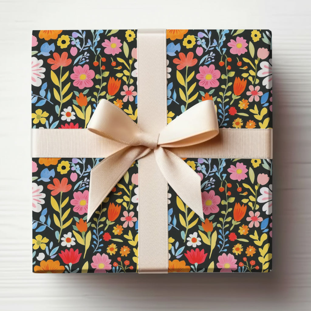 Colorful Floral Patterned Gift Box With Bow