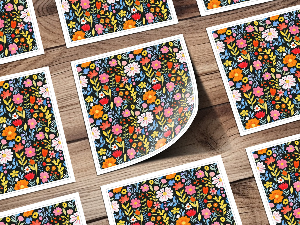 Colorful Floral Design Square Sticker Sheet