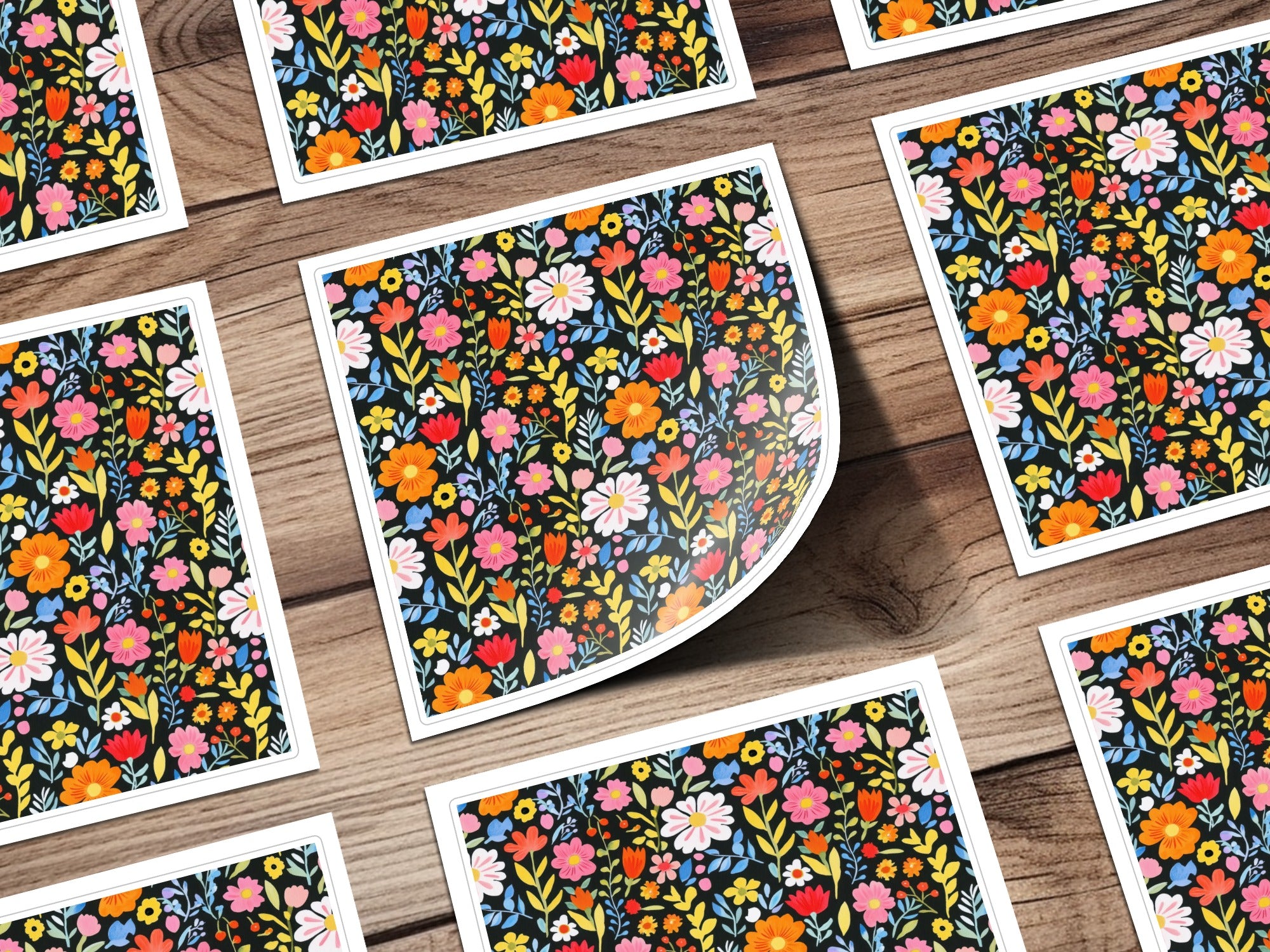 Colorful Floral Design Square Sticker Sheet