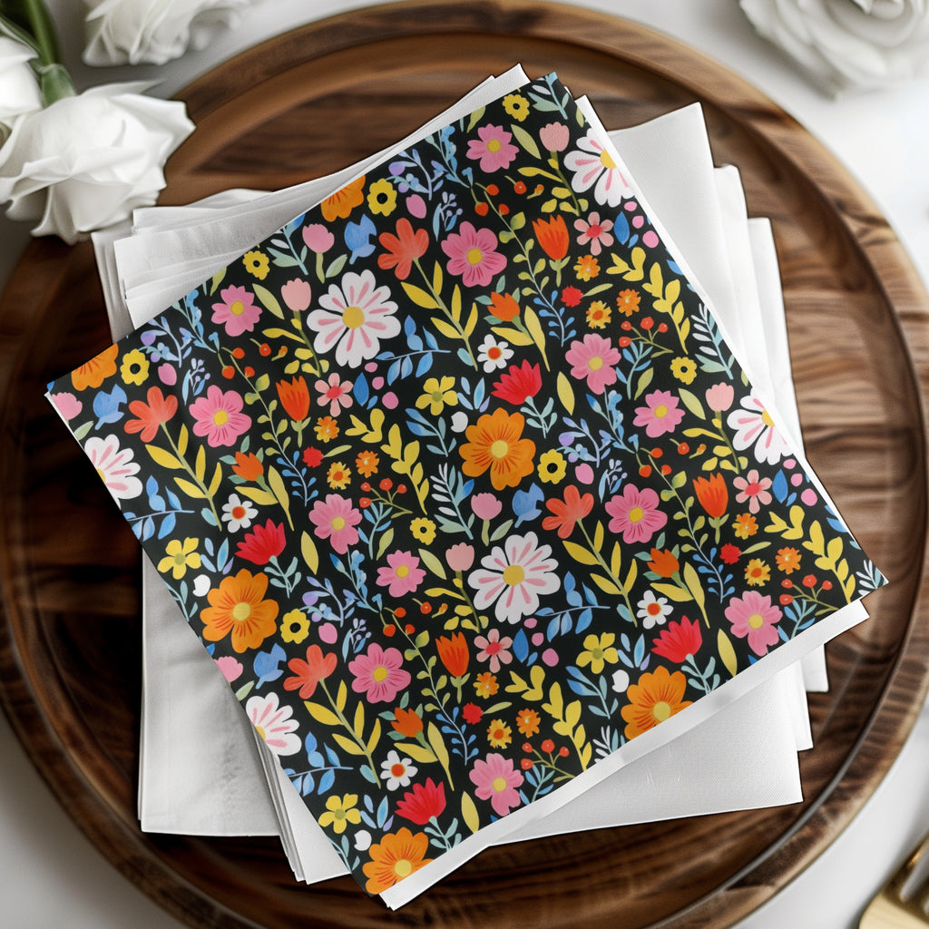 Colorful Floral Print Decorative Napkins Set