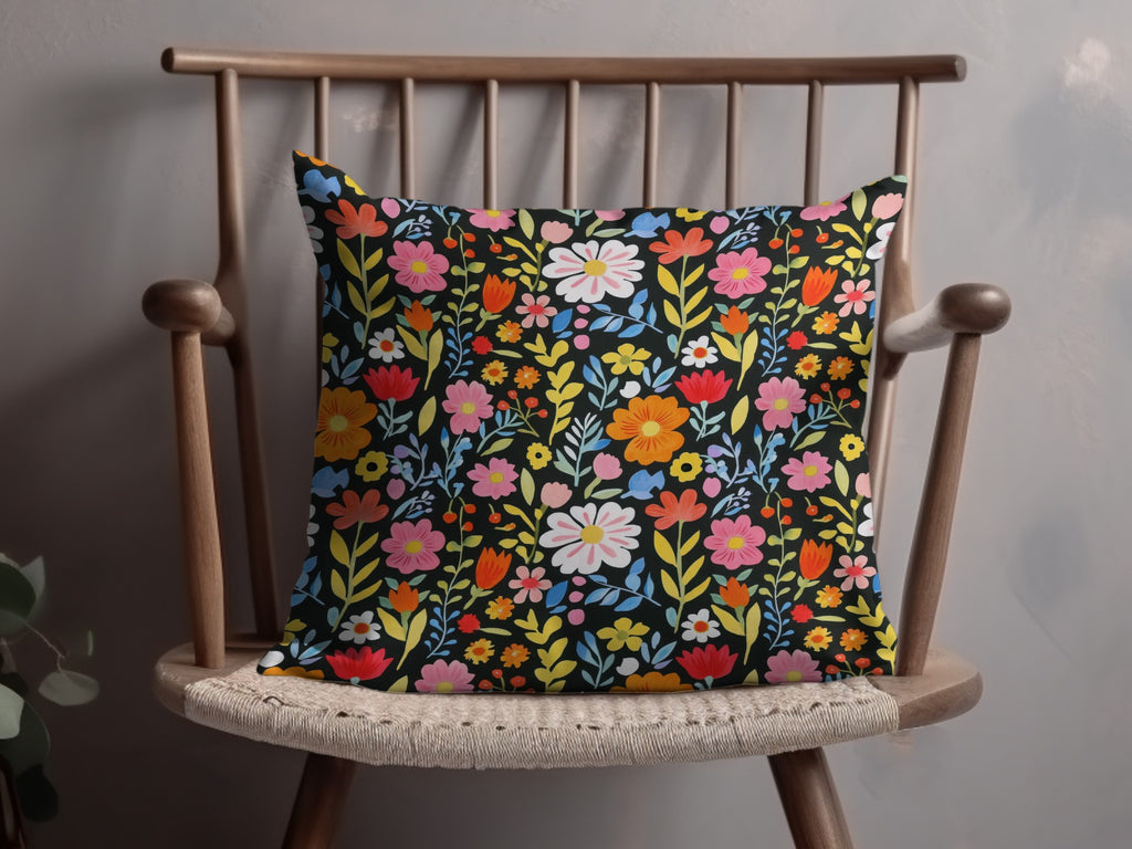 Vibrant Multicolor Flower Pattern Decorative Cushion
