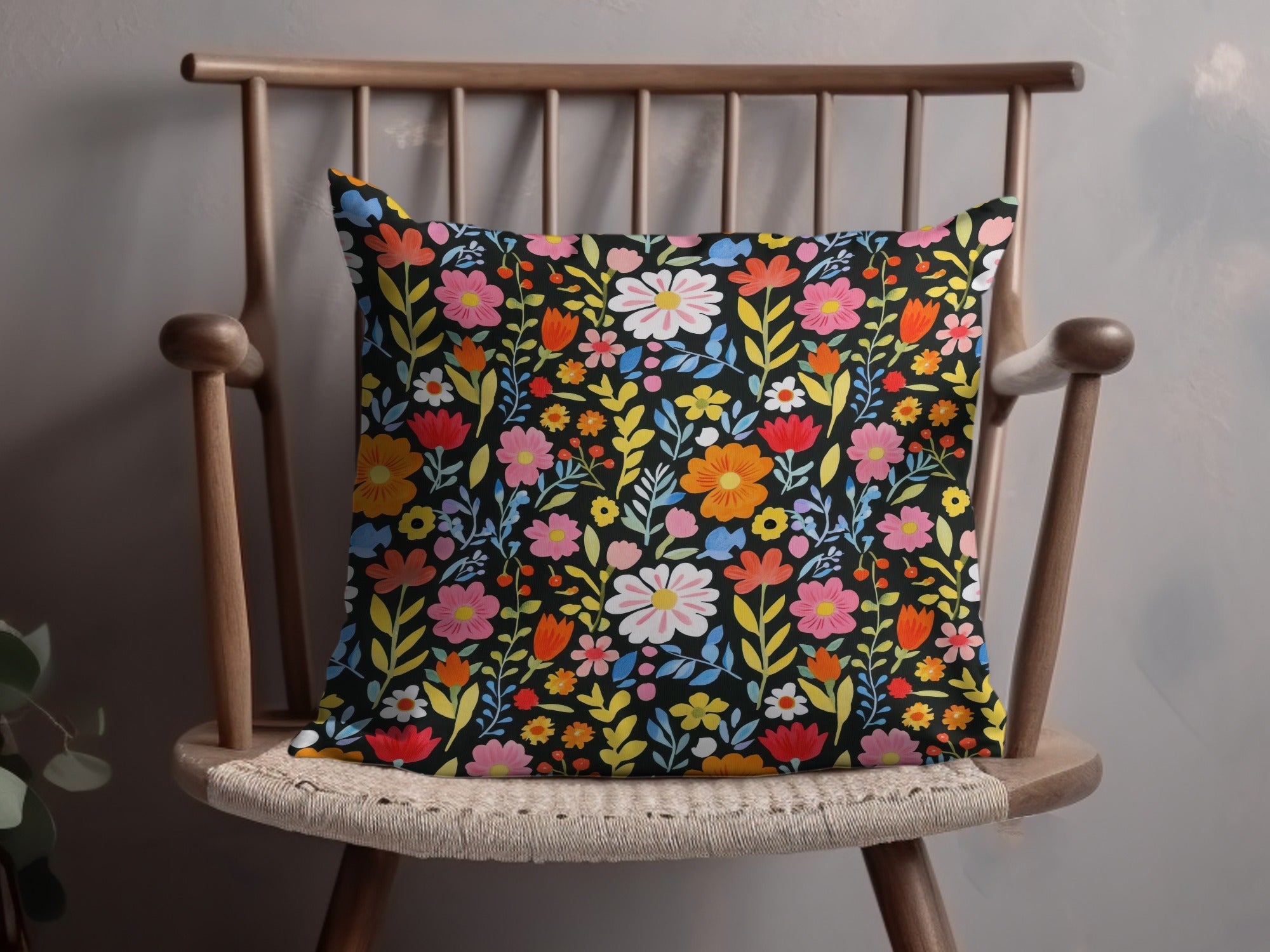 Vibrant Multicolor Flower Pattern Decorative Cushion