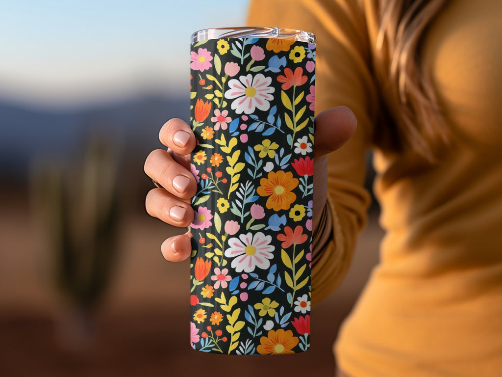 Colorful Floral Design Travel Tumbler for Beverages