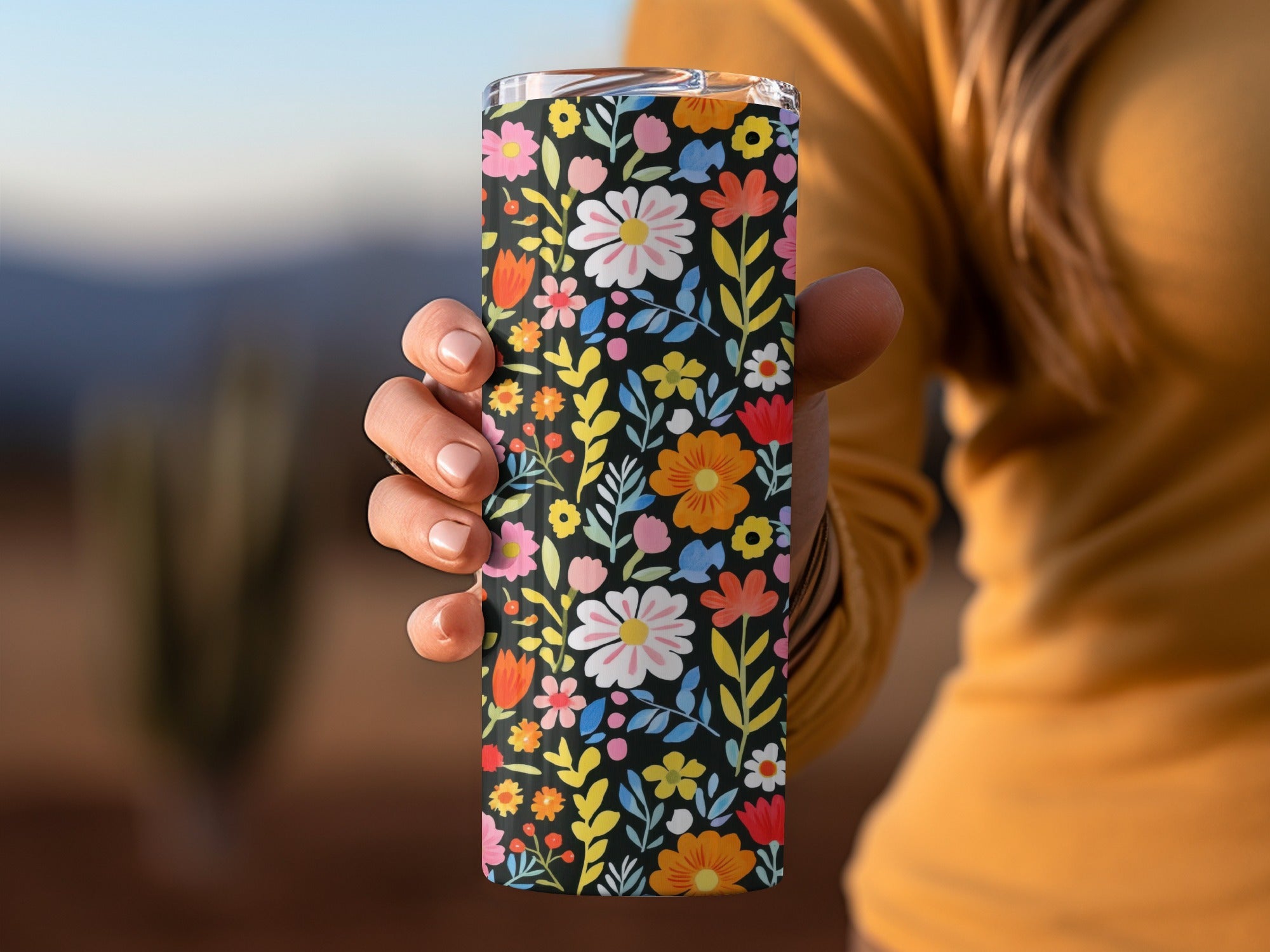 Colorful Floral Design Travel Tumbler for Beverages
