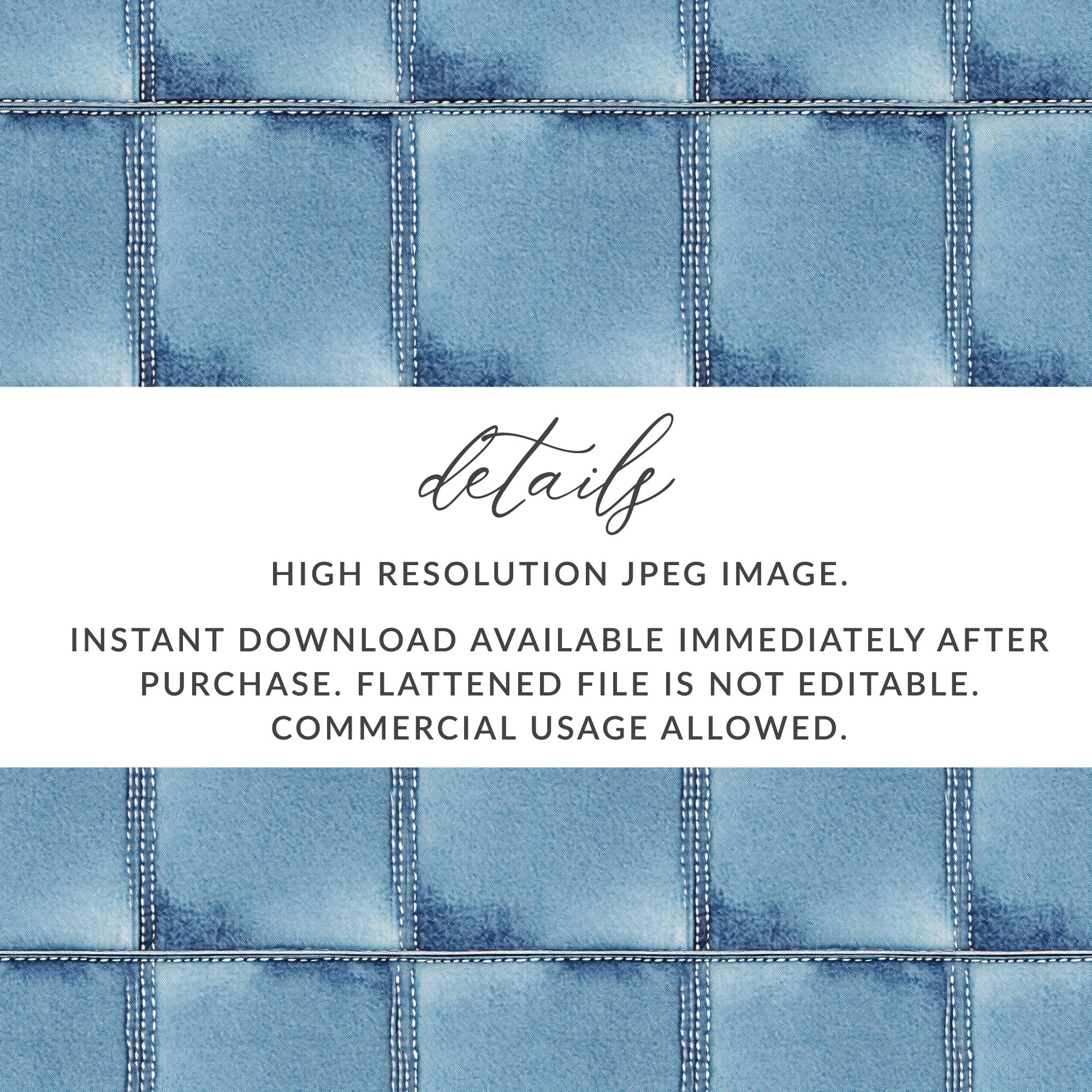 Seamless Denim Quilted Squares Detailed Blue Jeans Texture - Moore and Mountain