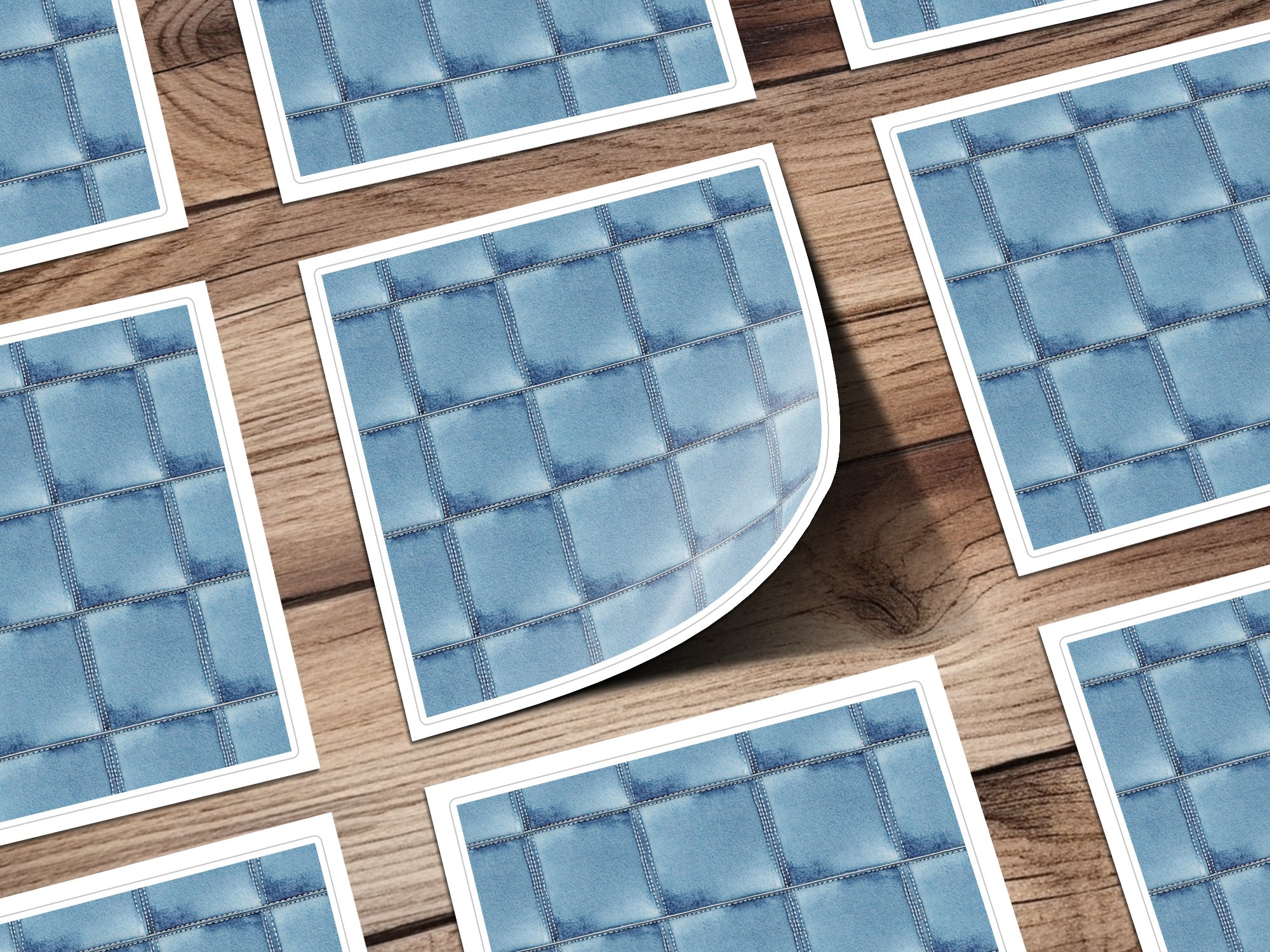 Seamless Denim Quilted Squares Detailed Blue Jeans Texture - Moore and Mountain