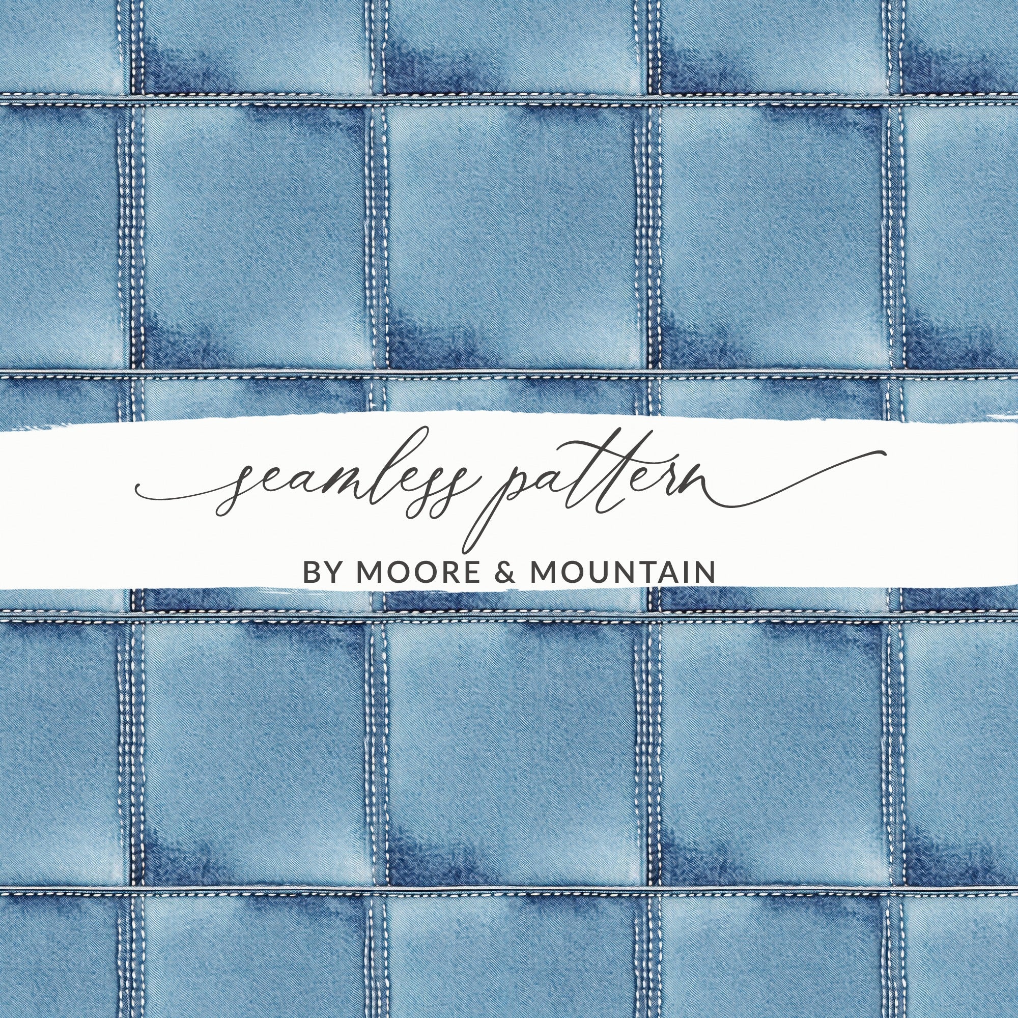 Seamless Denim Quilted Squares Detailed Blue Jeans Texture - Moore and Mountain