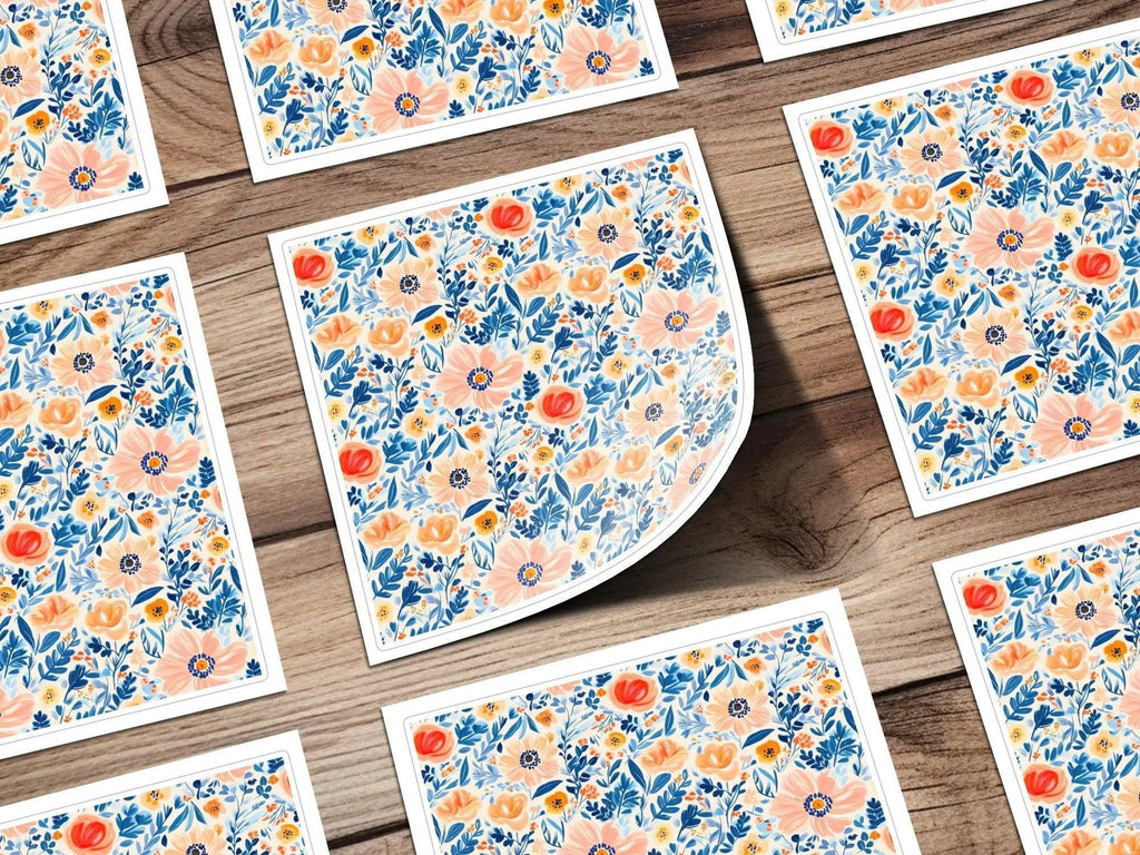 Seamless Ditsy  Floral Pattern Digital Paper, Peach, Blue, Botanical, Commercial Use, Print on Demand, 12x12 Inch JPEG - Moore and Mountain