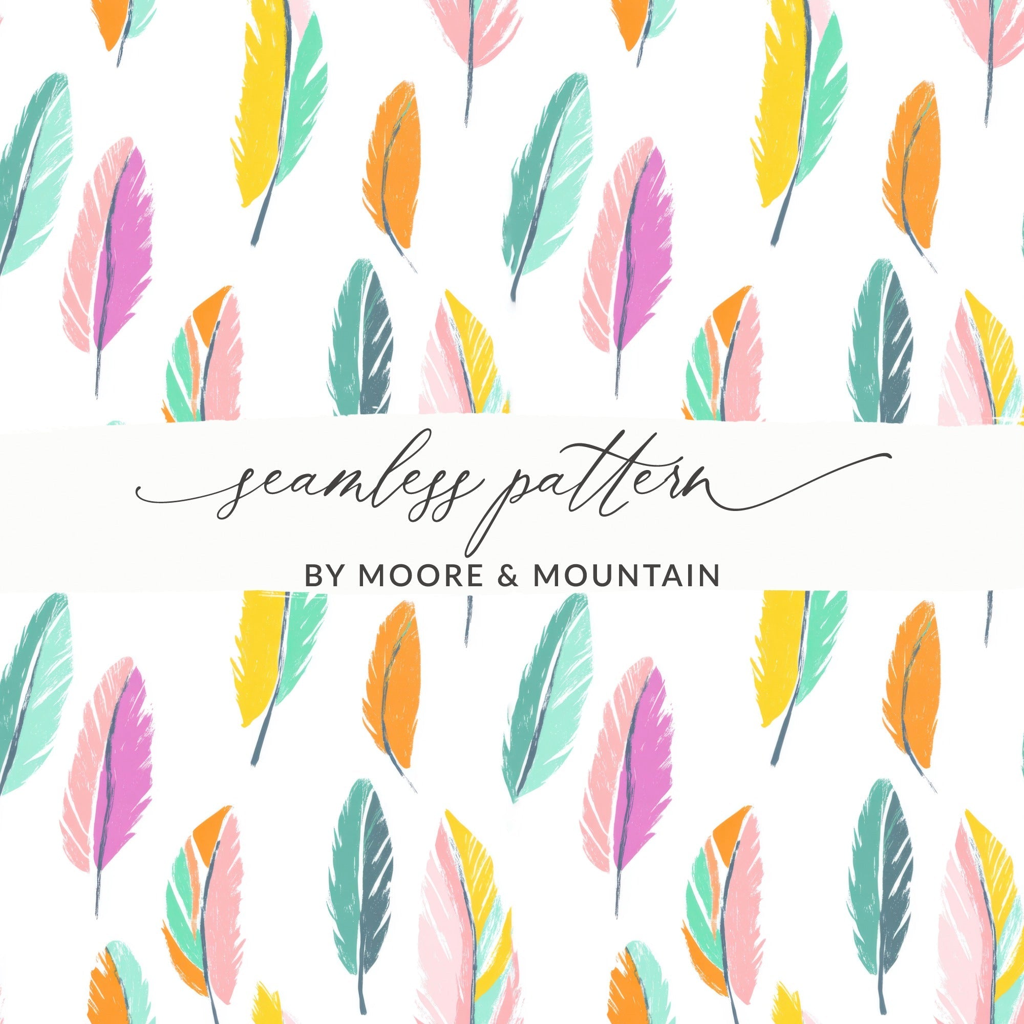 Seamless Feathers Pattern Vibrant Colored Feather Arrangement Design Digital - Moore and Mountain