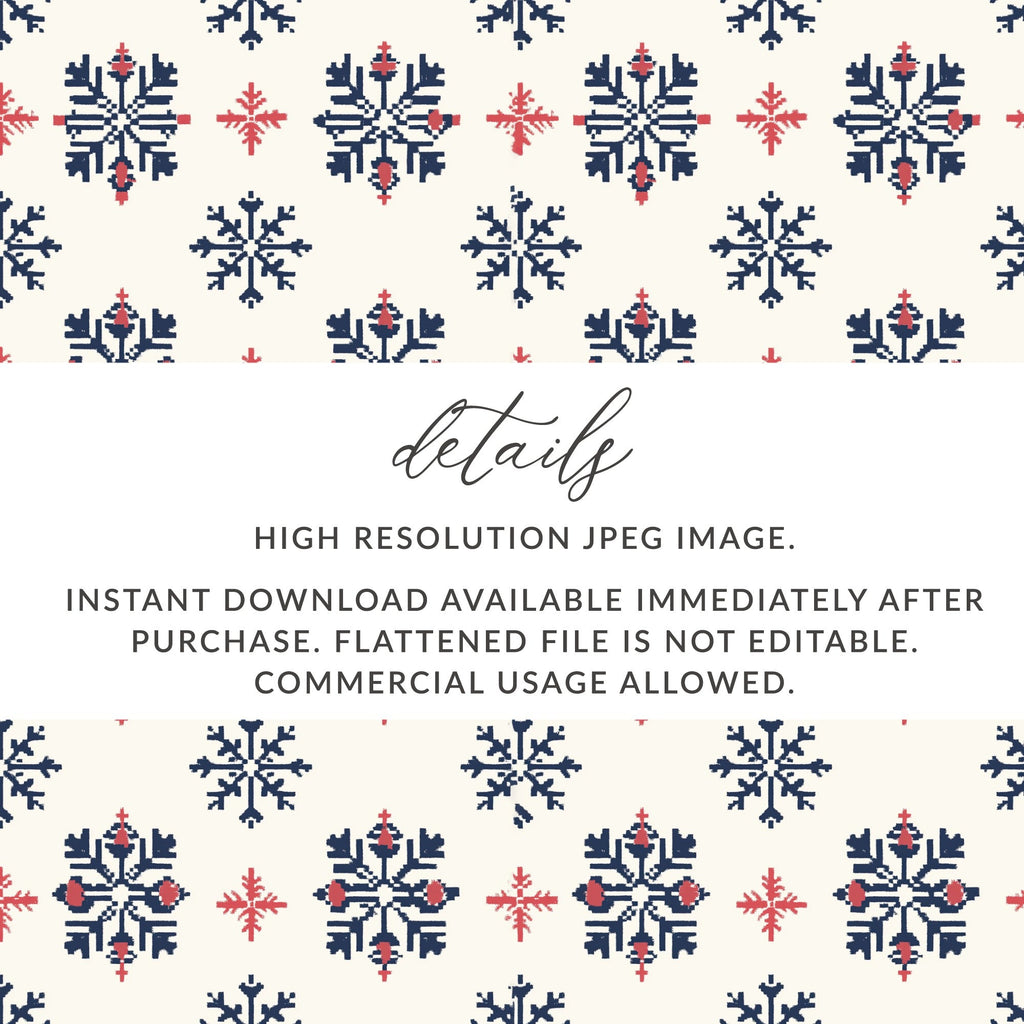Seamless Festive Snowflake Pattern Digital Download - Blue and Red Christmas Design - Winter Holiday Background - Moore and Mountain