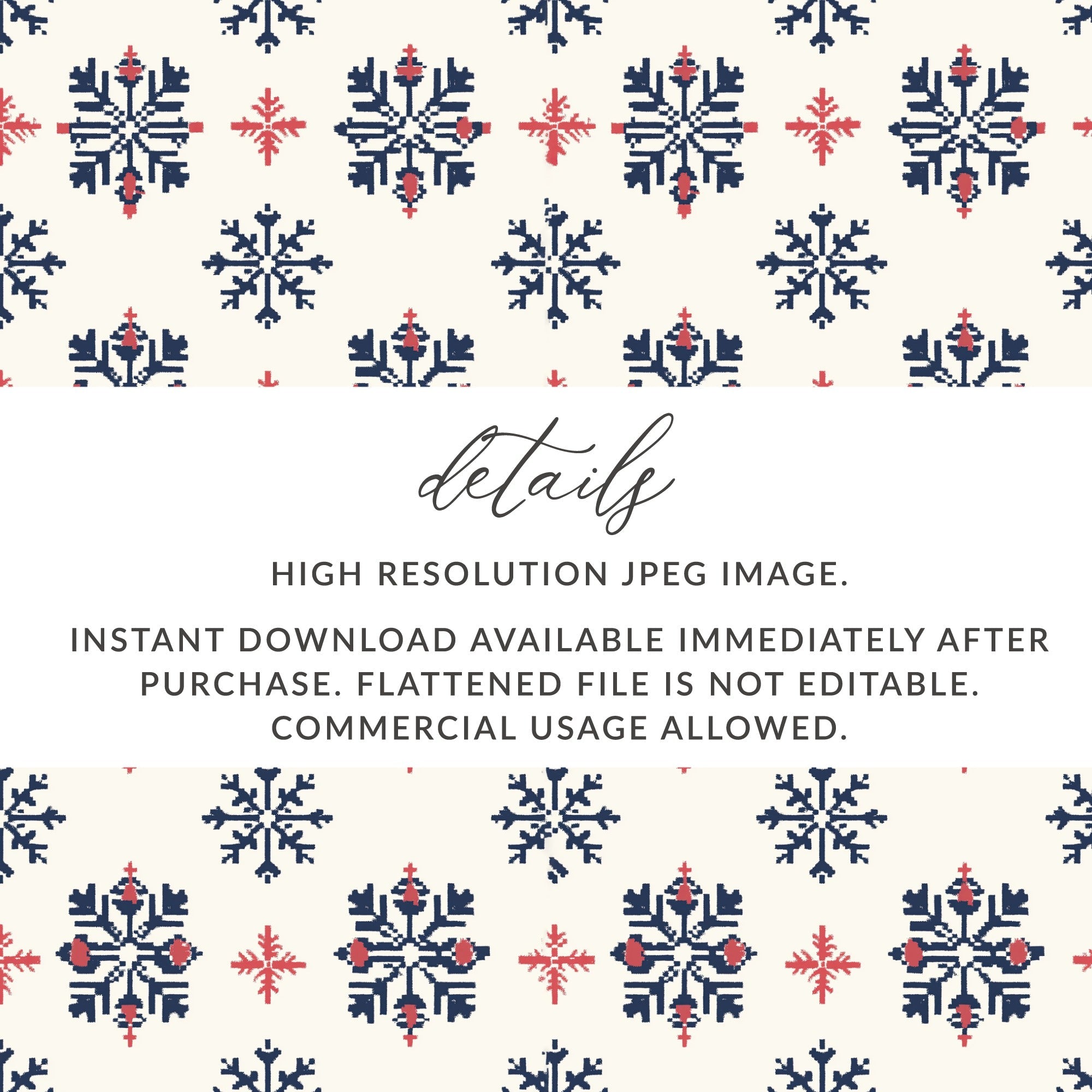 Seamless Festive Snowflake Pattern Digital Download - Blue and Red Christmas Design - Winter Holiday Background - Moore and Mountain
