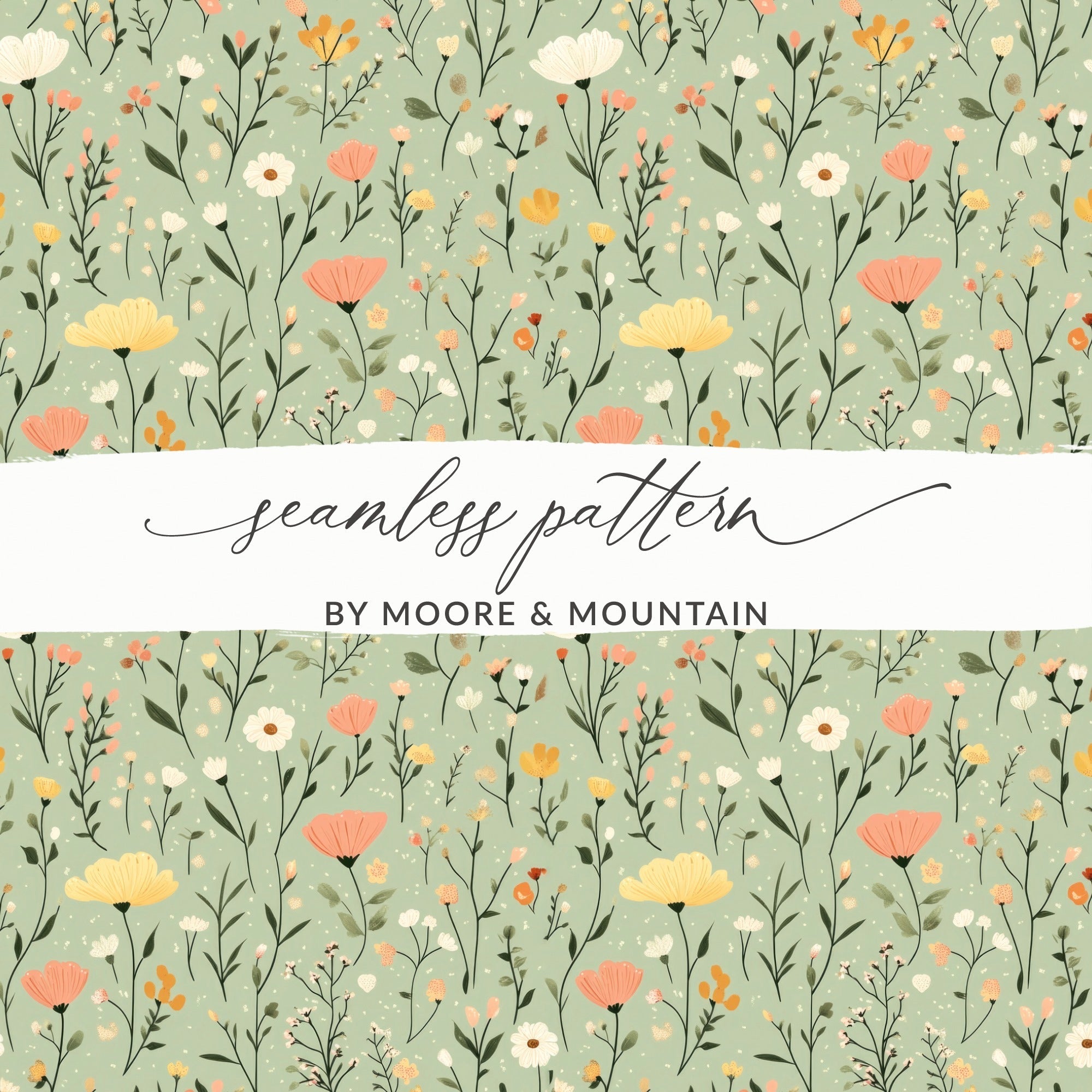 Seamless Floral Pattern Digital Paper, Botanical Repeat Pattern, Spring Flower Print, Fabric Design, Scrapbooking Paper, Digital Download - Moore and Mountain