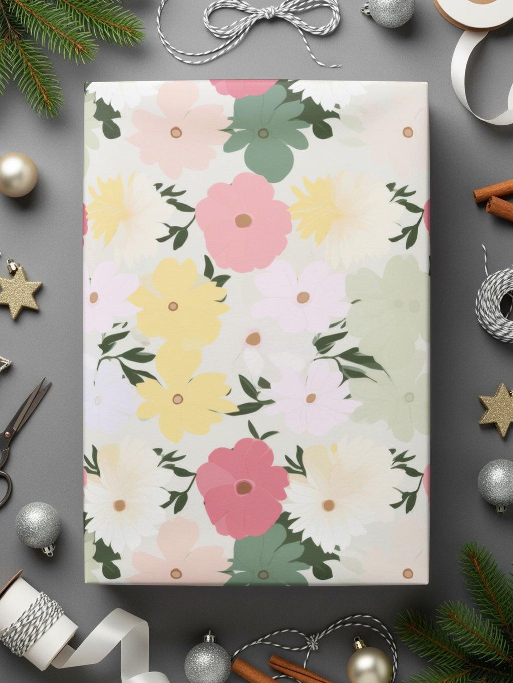Colorful Floral Pattern Gift Wrapping Paper for Holidays