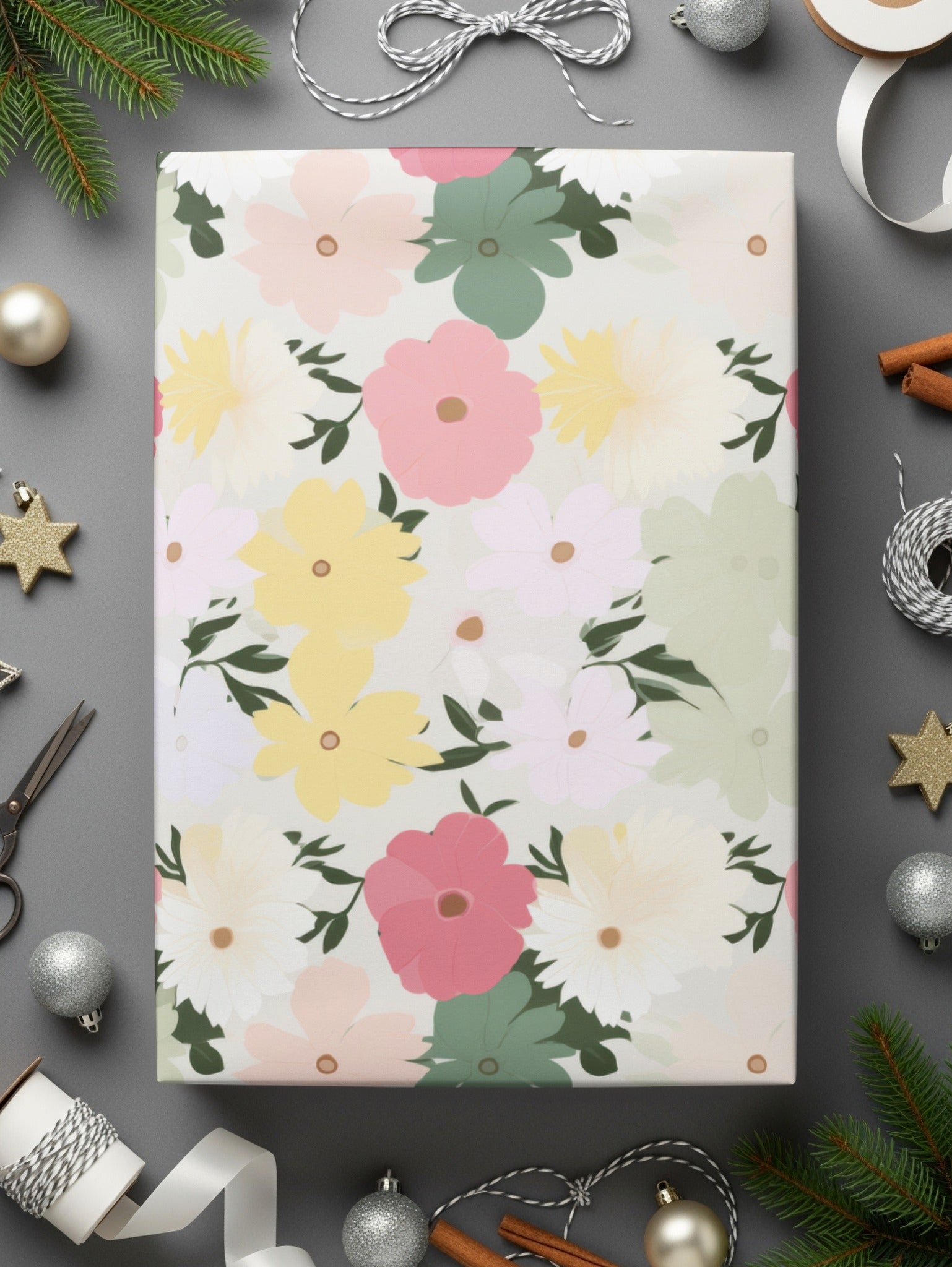Colorful Floral Pattern Gift Wrapping Paper for Holidays