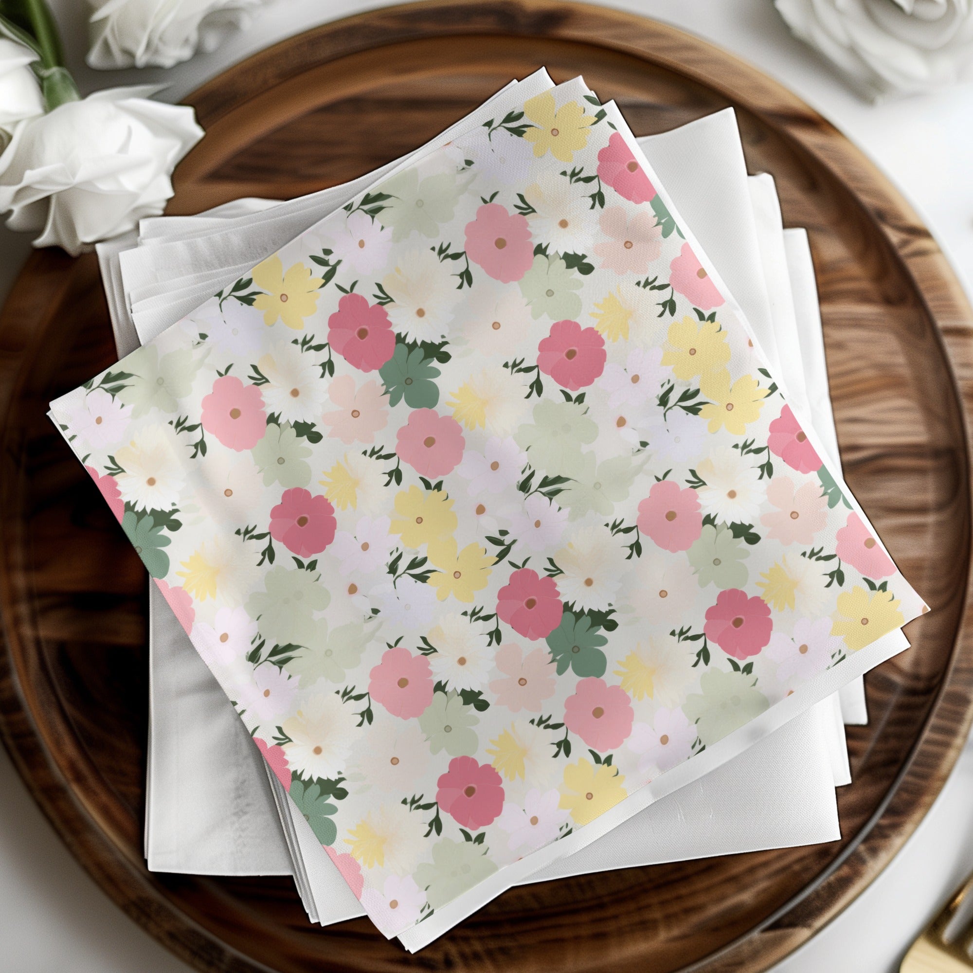 Floral Pattern White Pink and Yellow Flowers Home Decor