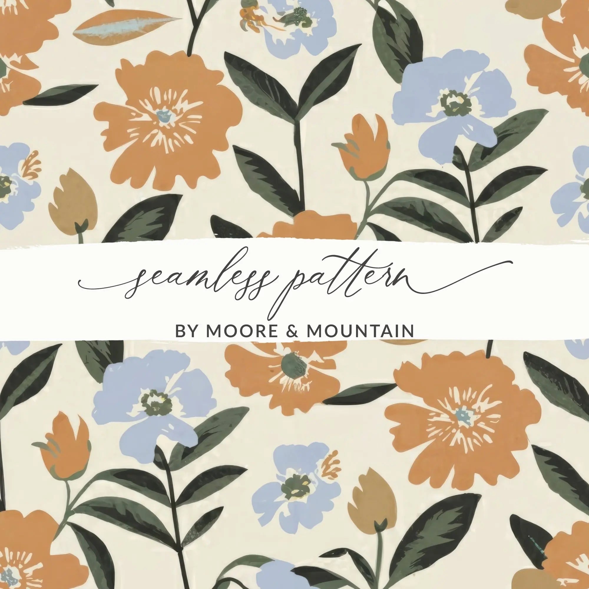 Seamless Floral Pattern Digital Paper, Flower Repeat Pattern, Earth Tone Fabric Design, Commercial Use Image, JPEG Printable Art - Moore and Mountain